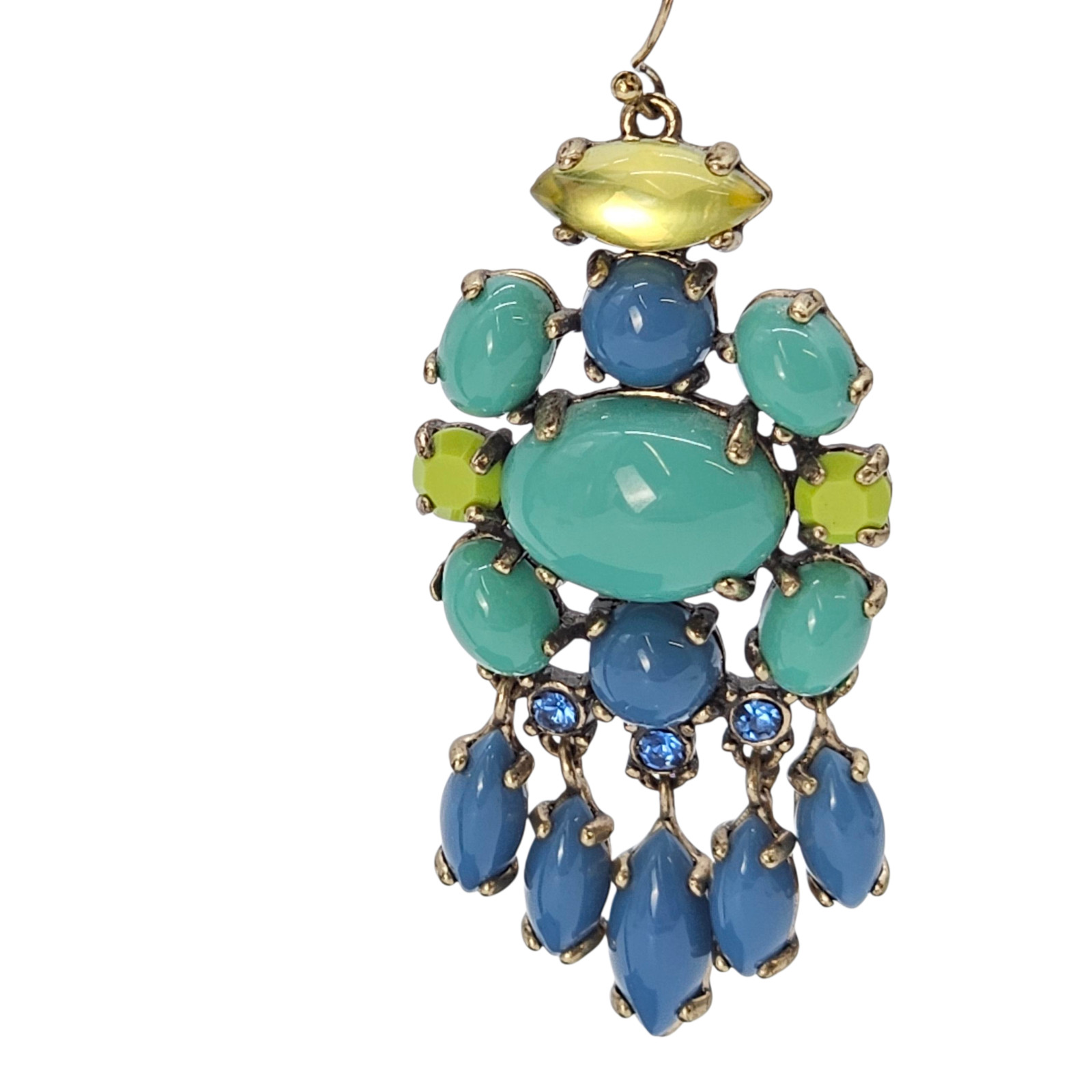 Stella & Dot Chandelier Dangle Earrings Lime Sea Green Turquoise Blue Signed