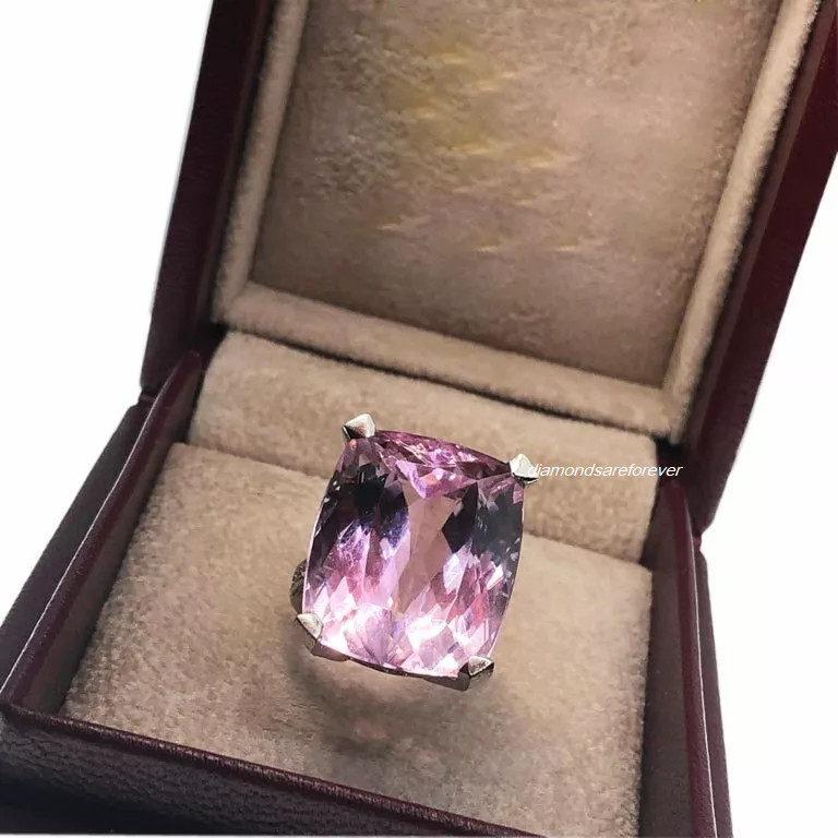 One-Of-A-Kind Awesome Solitaire 29.00CT Rose Pink Cushion Kunzite Wedding Ring