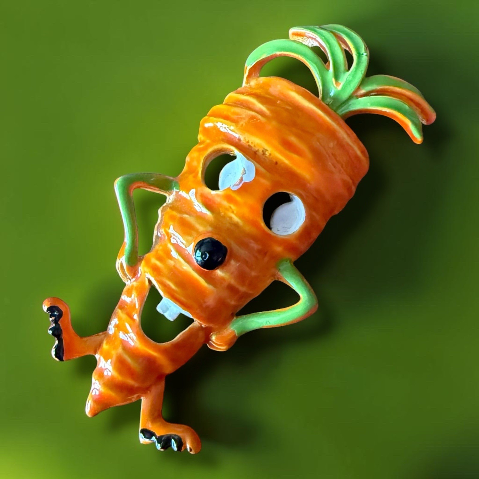 Vegetable Brooch Carrot Brooch Figural Enamel Anthropomorphic Vintage Pin