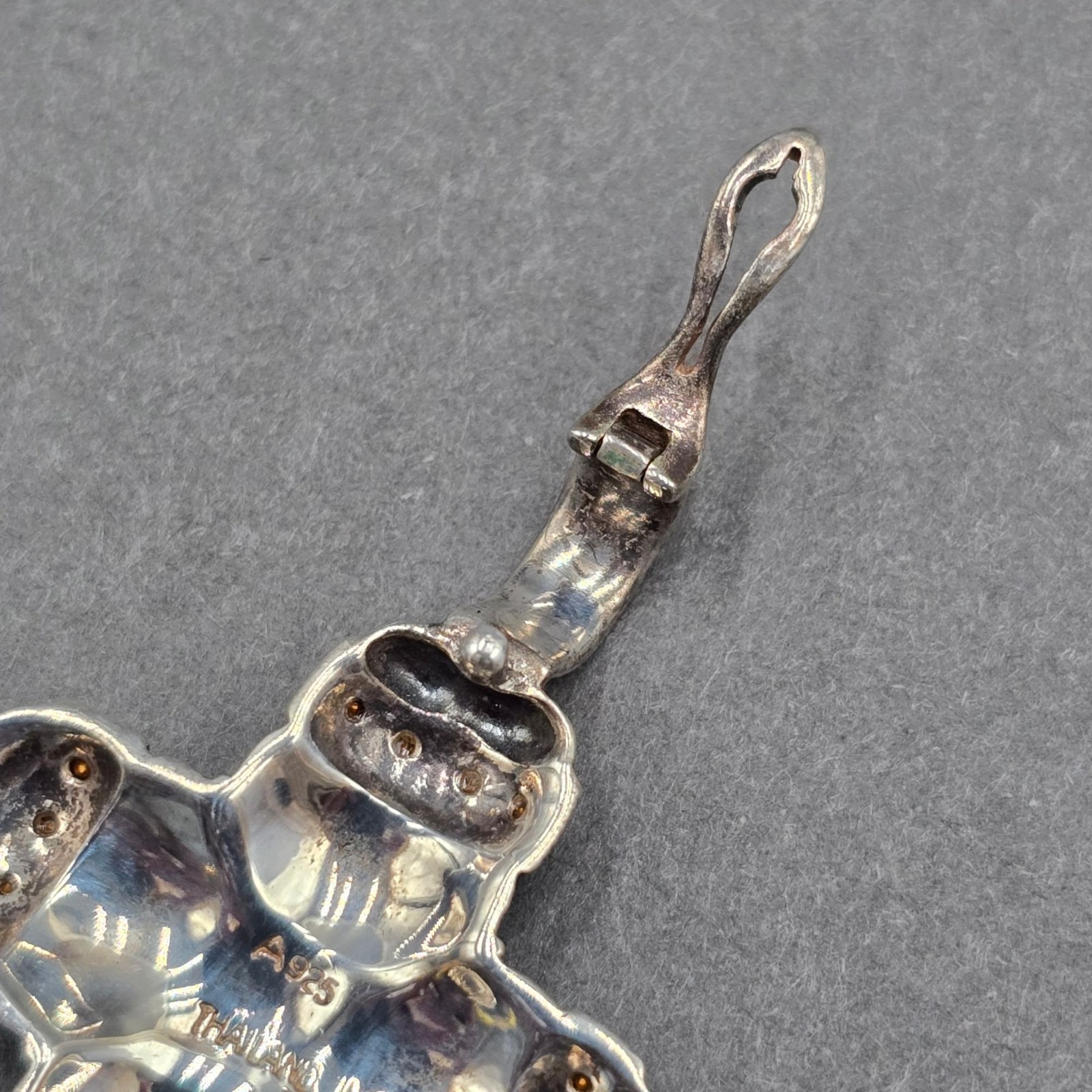 Vintage Sterling Silver Maltese Cross Marcasite Quartz Enhancer Pendant 1.5″