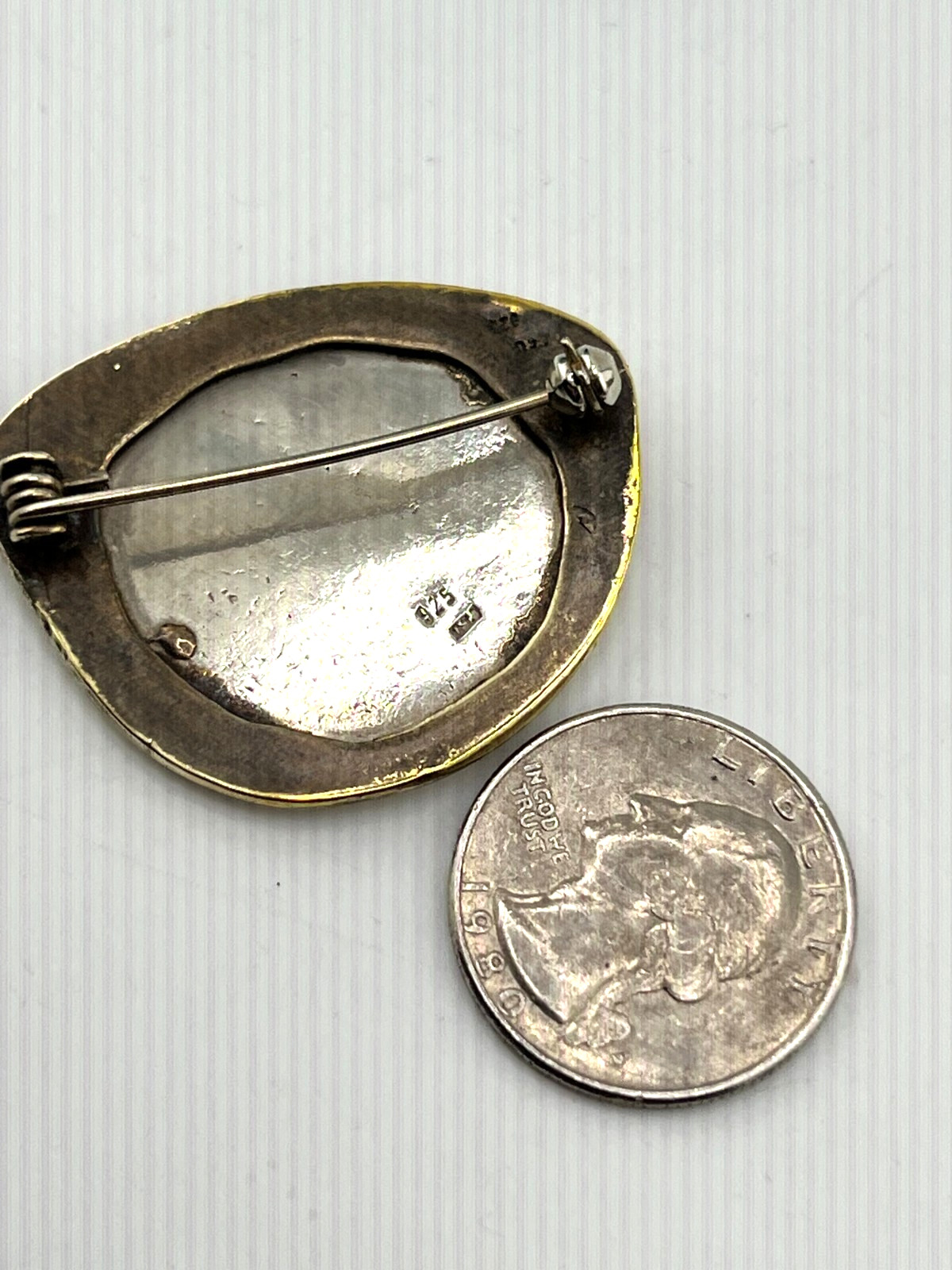 Vintage Mixed metals brooch Woman’s face Dove mid century Garnet 925 brass