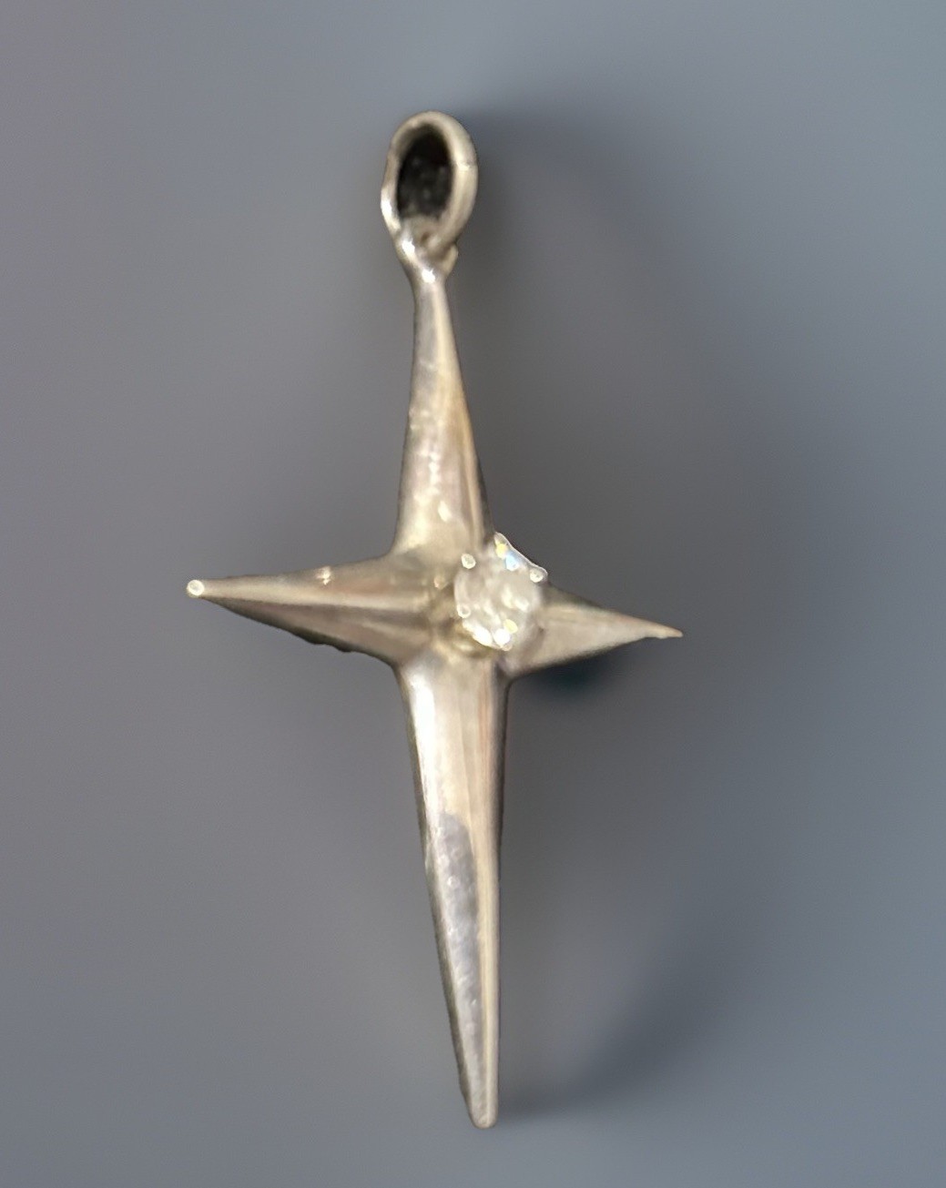 Vintage Sterling Silver Signed Revere Cross Pendant 2 1/4”L ,With CZ Stone 4.4 G