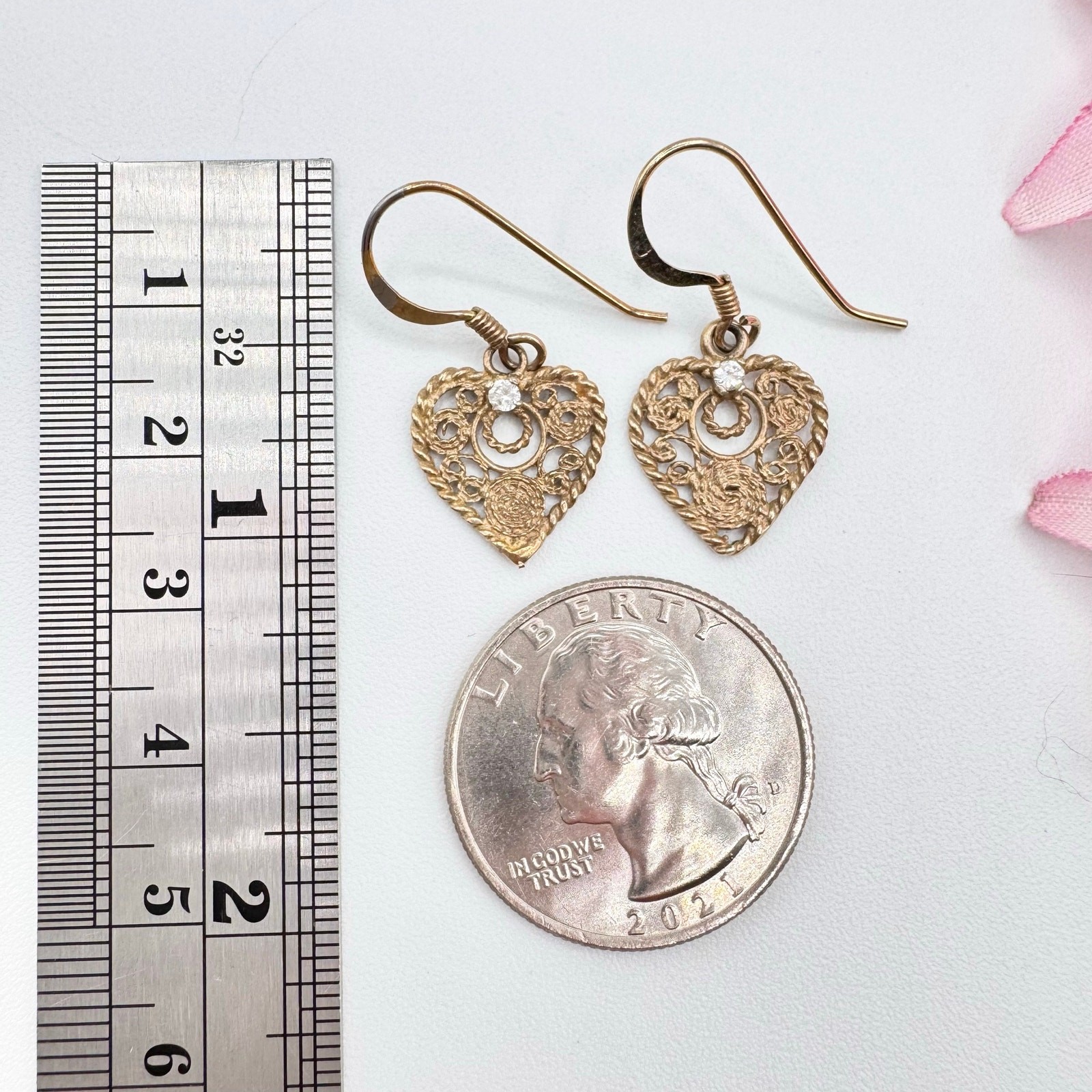 Vintage Cannetille Heart Earrings Delicate Dainty Feminine Romantic For Gifting