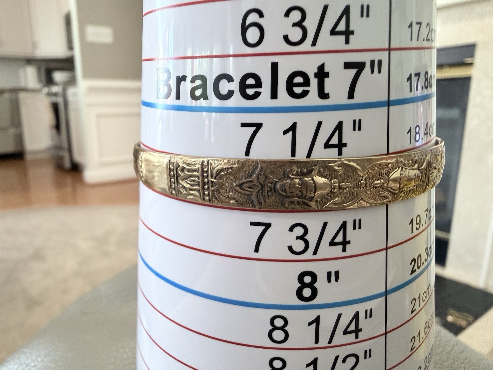 Vintage Brass Deity Torque Cuff Bangle – Hand-Engraved Bracelet, 7.25″