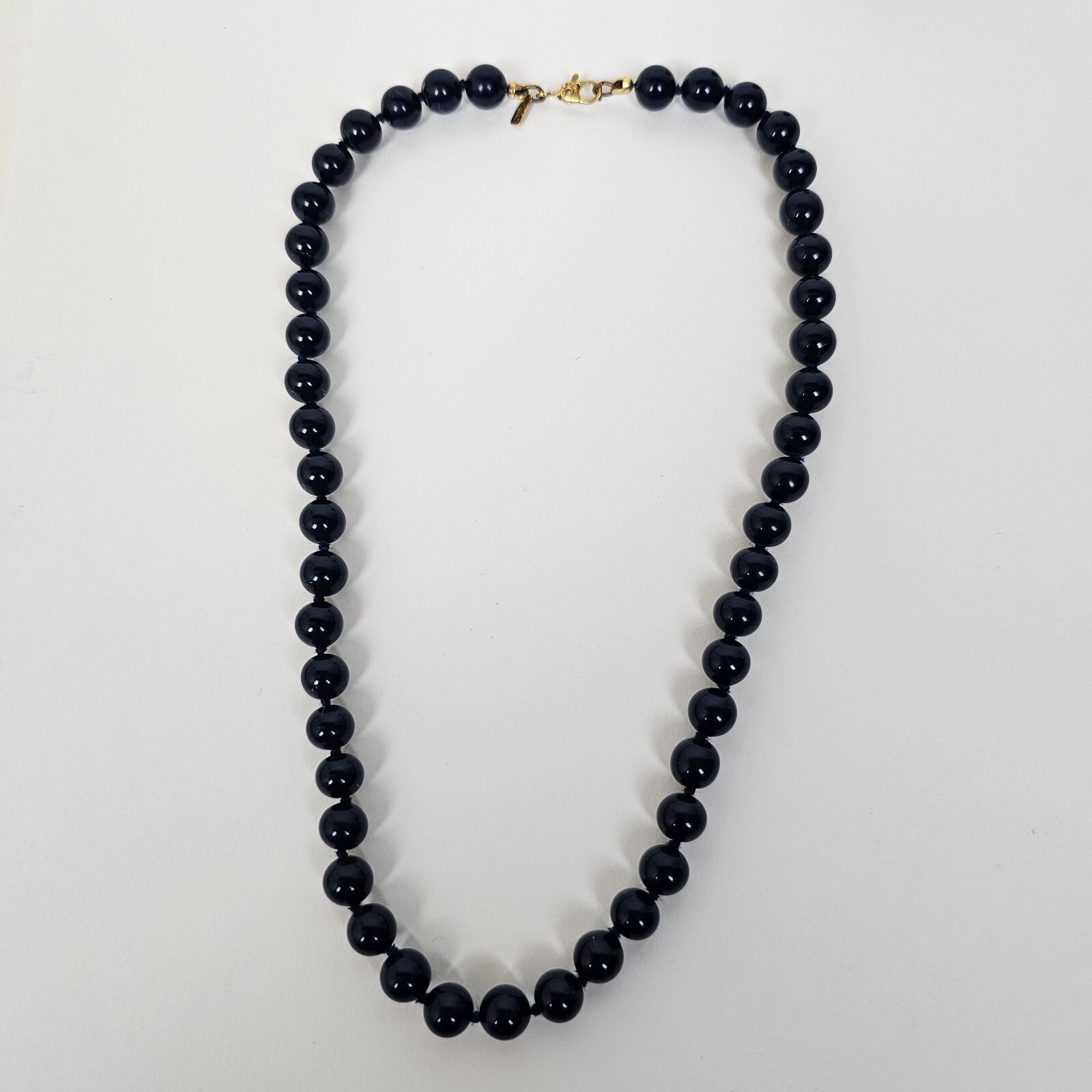Vintage Monet Necklace Navy Blue Dainty Glass Bead Choker Hand Knot Signed 16.5″