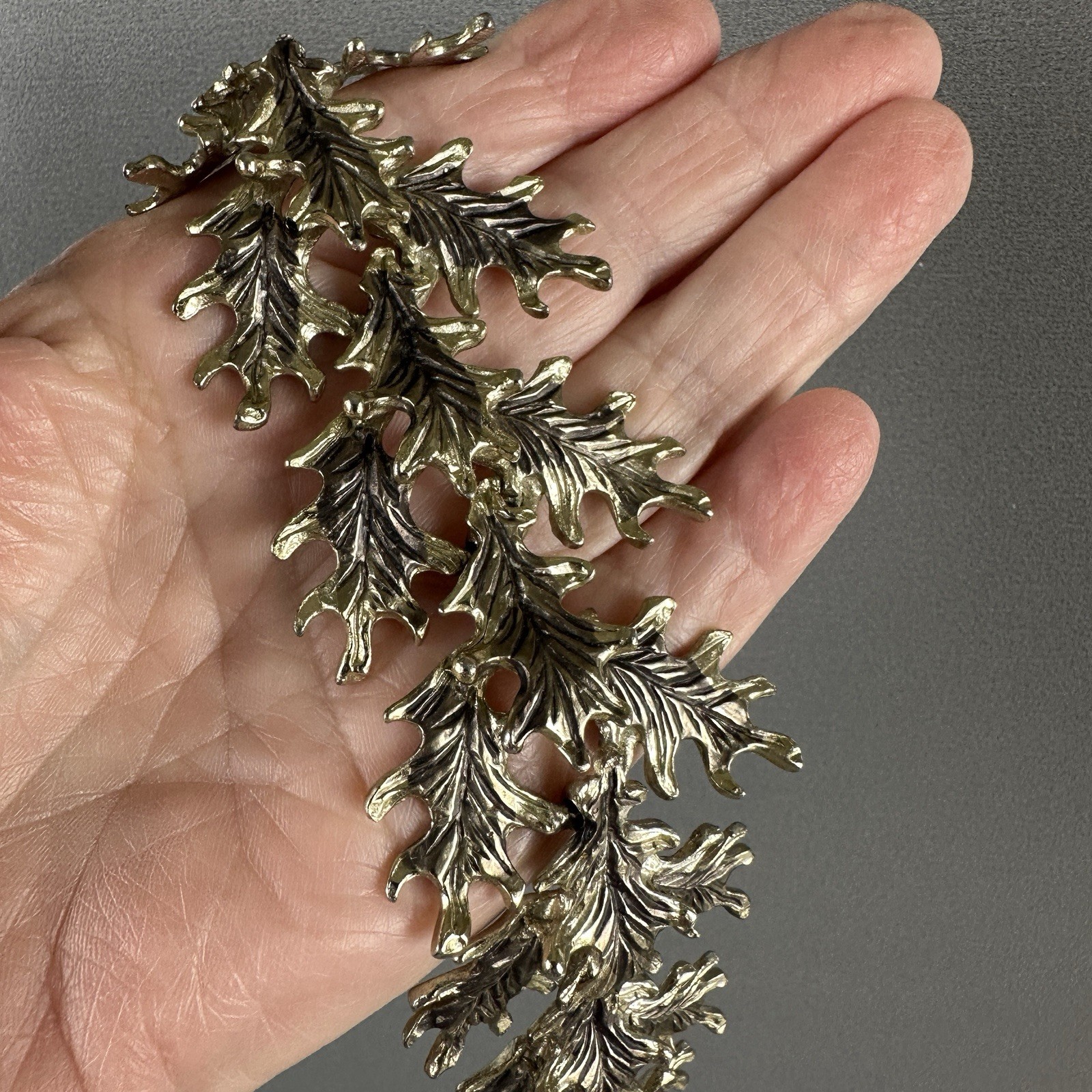 Vintage Leaf Bracelet Articulated Nature Gold Tone Botanical 6.5″