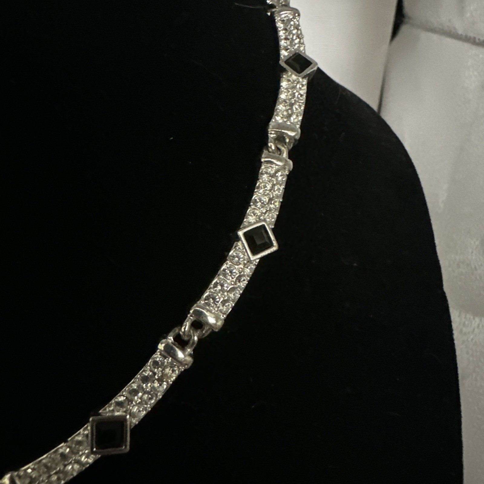 Vintage Napier Silver Tone With Black And Clear Rhinestones