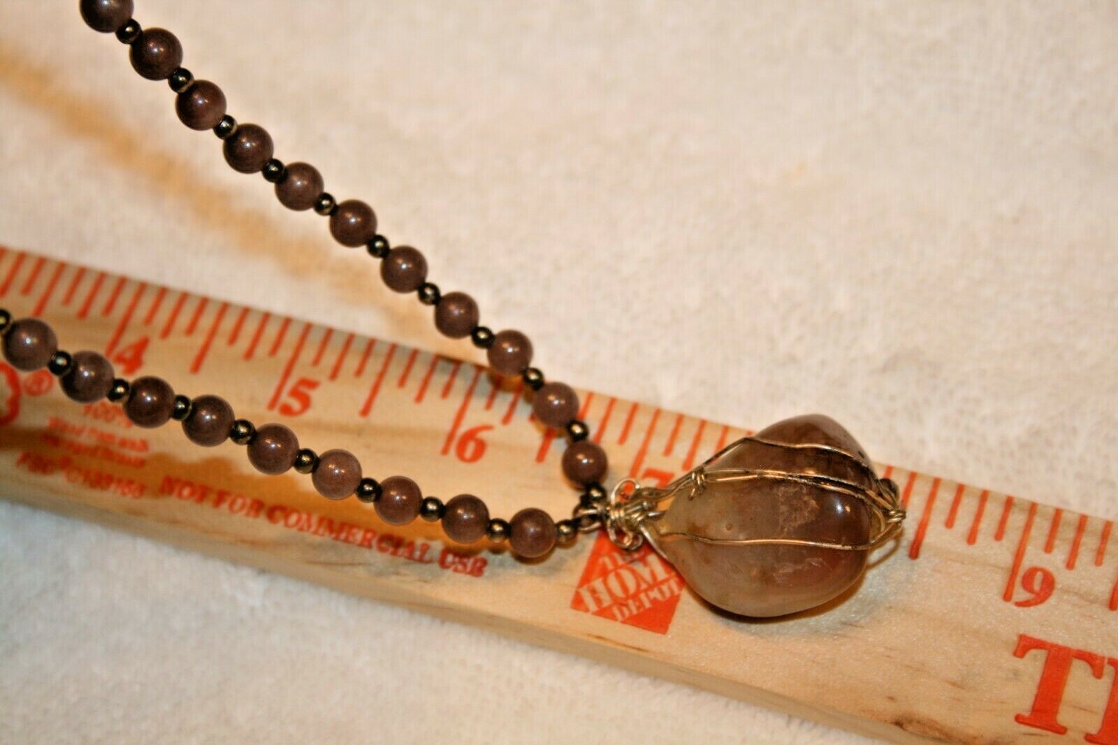 Vintage Agate Stone Pendant & Beads Necklace Silver-tone Metals Alloys 16”