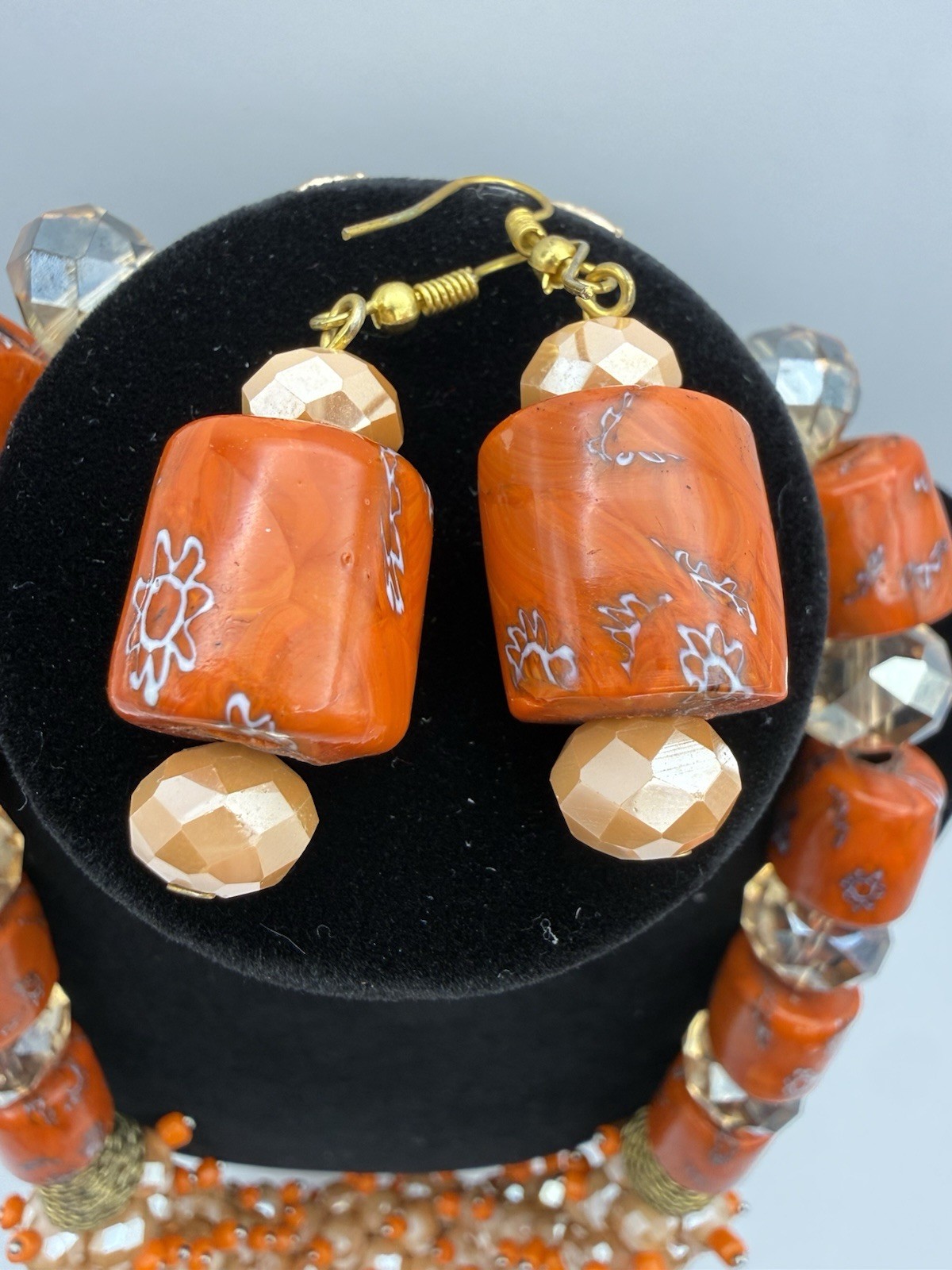 Vintage Chunky Statement Necklace Earrings Set Beads