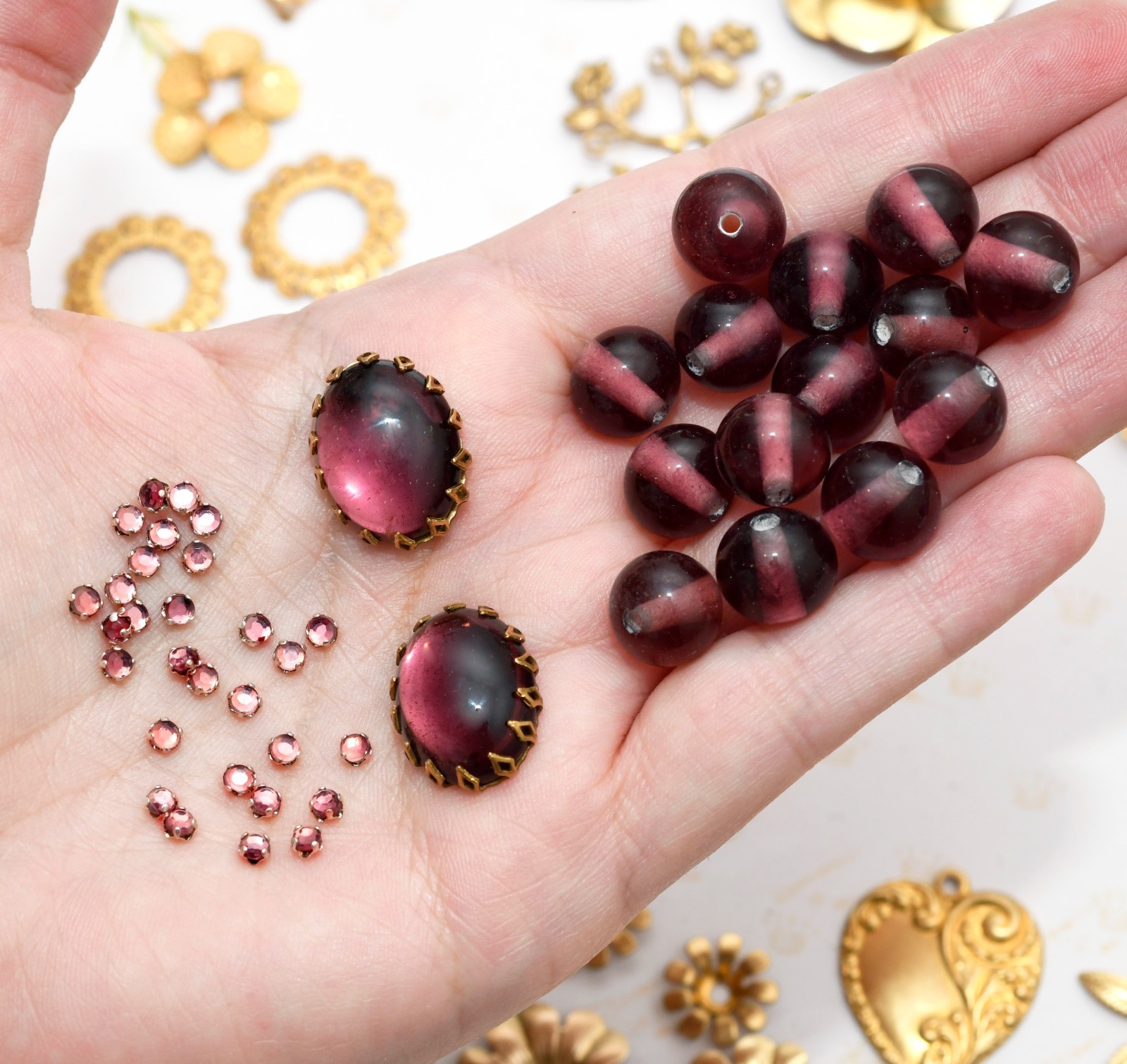Vintage Lot Miriam Haskell Jewelry Parts Stampings Brooch Finding Necklace Beads