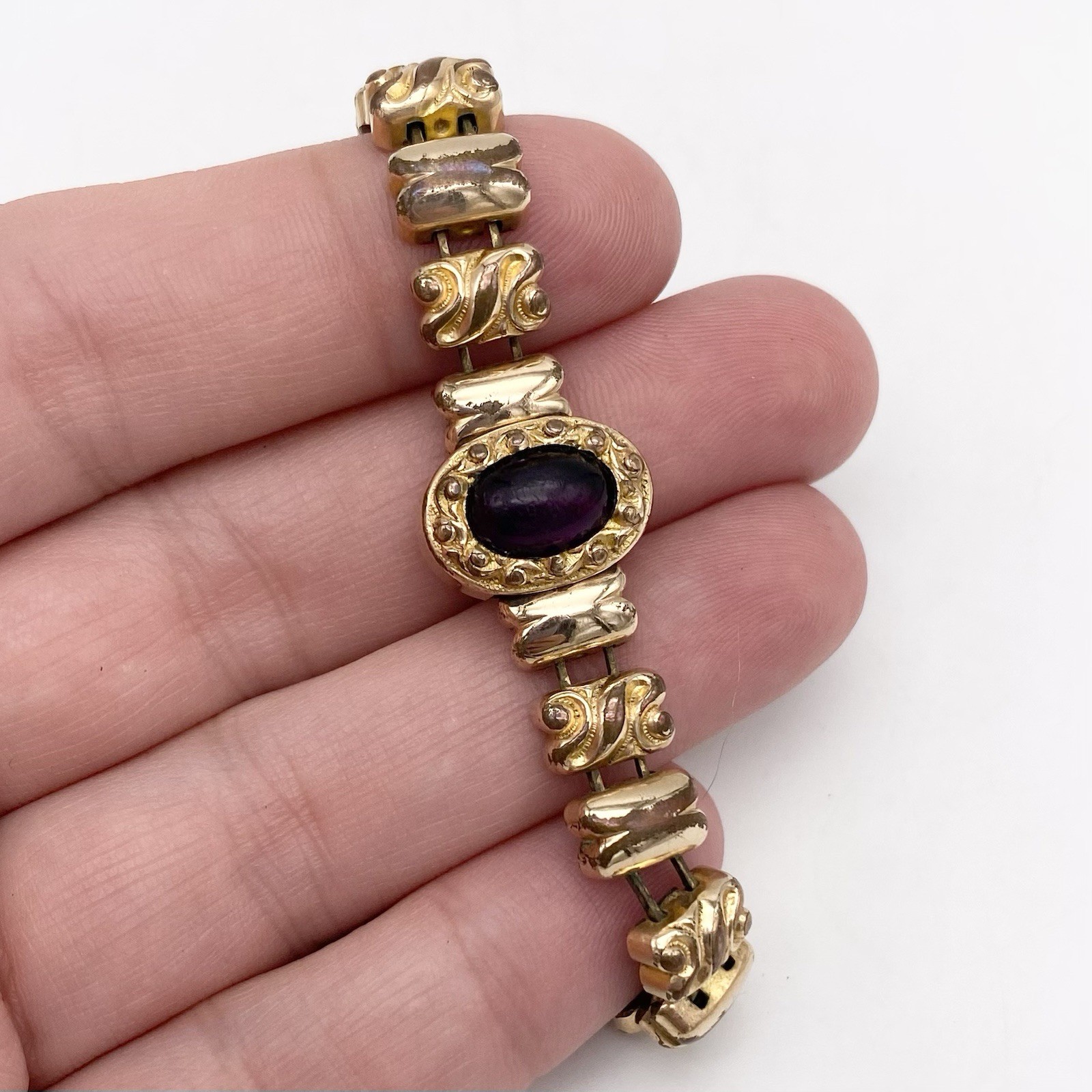 Antique Victorian Sweetheart Expansion Bracelet GF Purple Cab Childs Size Read