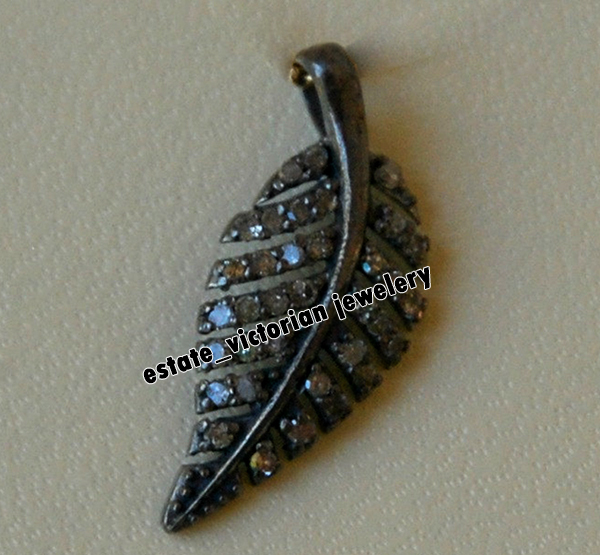 Vintage 0.78ctw Genuine Old Mine Rose Cut Diamond Silver Feather Pendant Jewelry