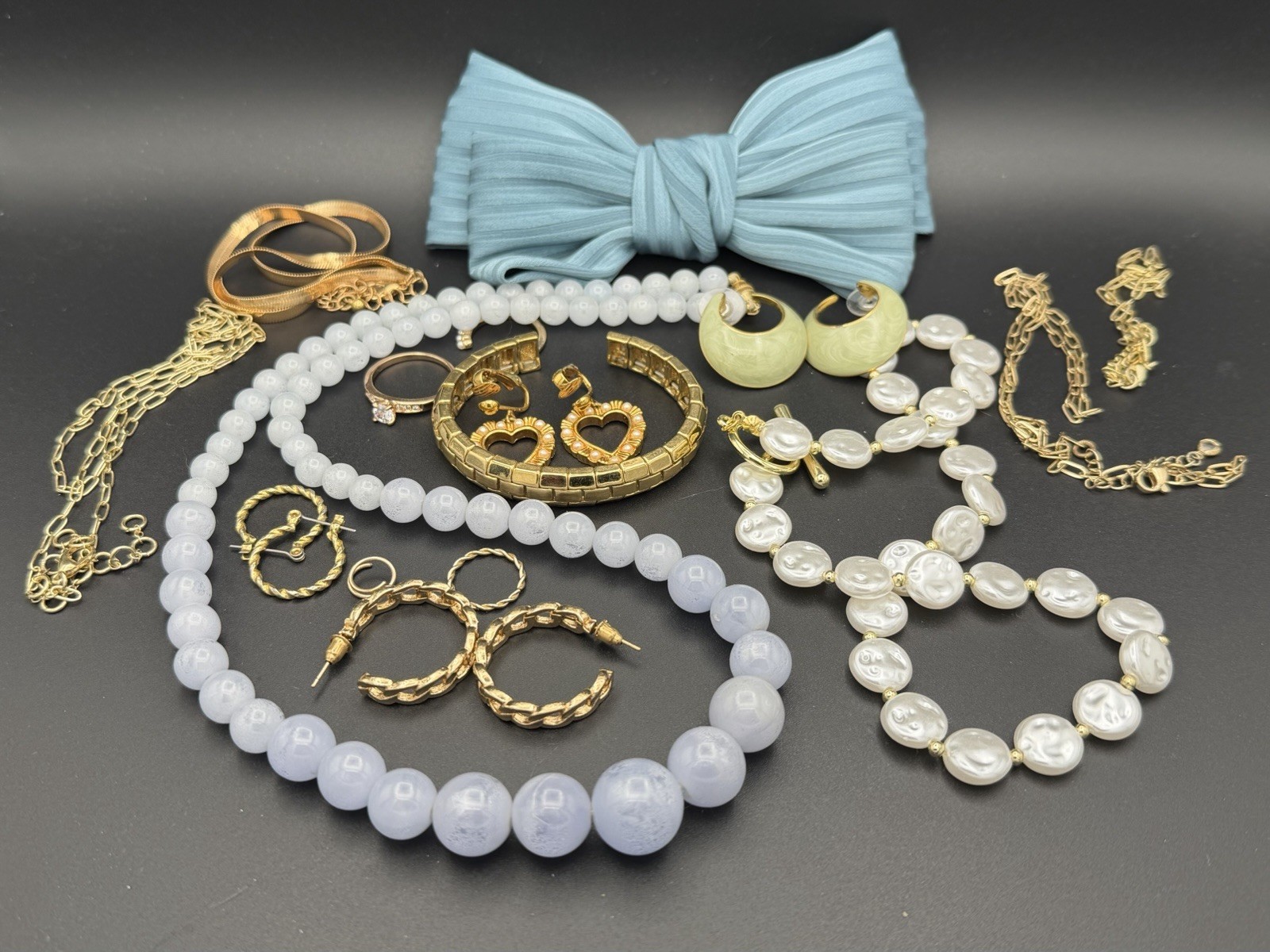 Vintage Costume Jewelry Lot Feminine Blues And Gold Tones Monet, Avon, Unmarked