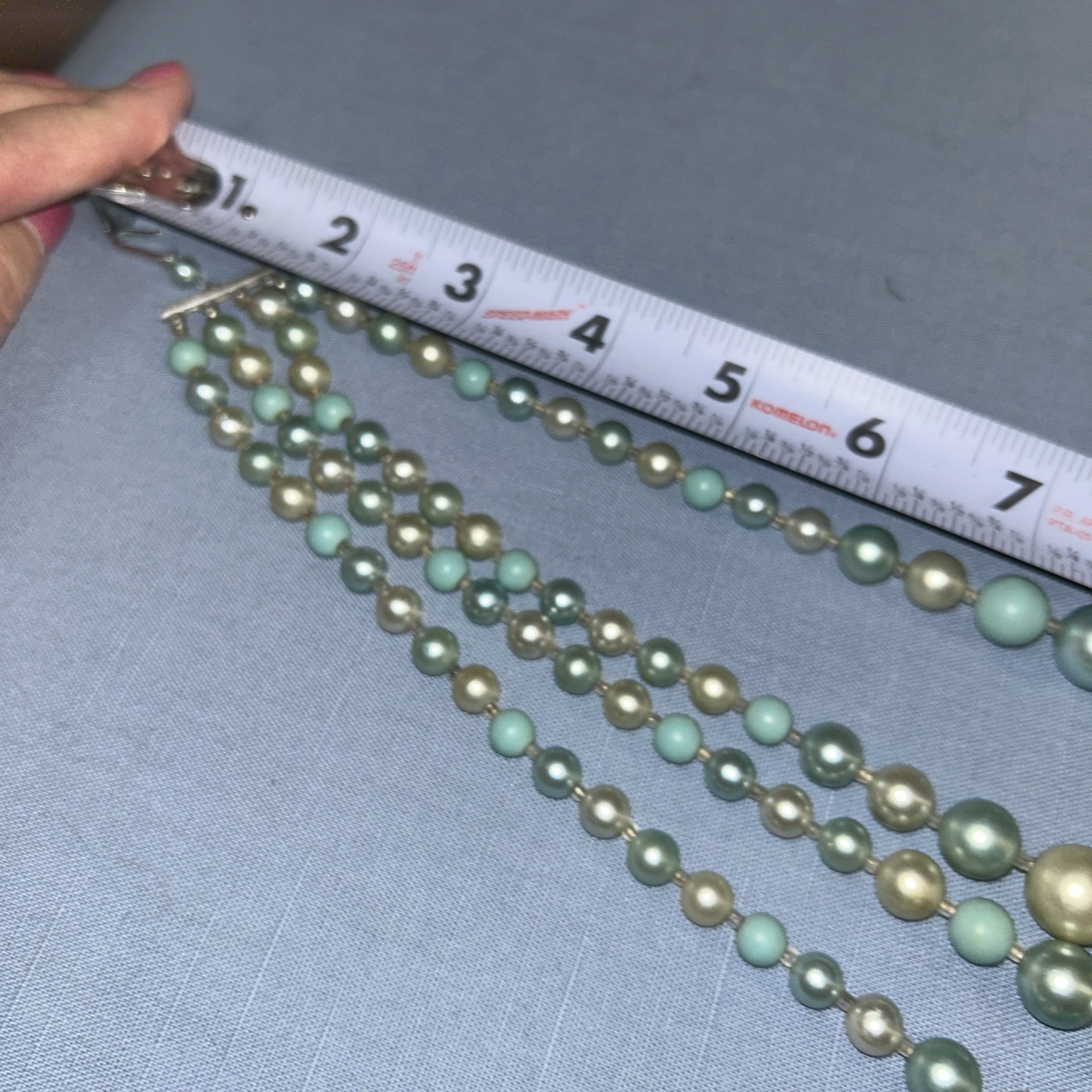 Vintage 4 Strand Blue Ombre Bead Necklace and Clip Earrings / Japan D004