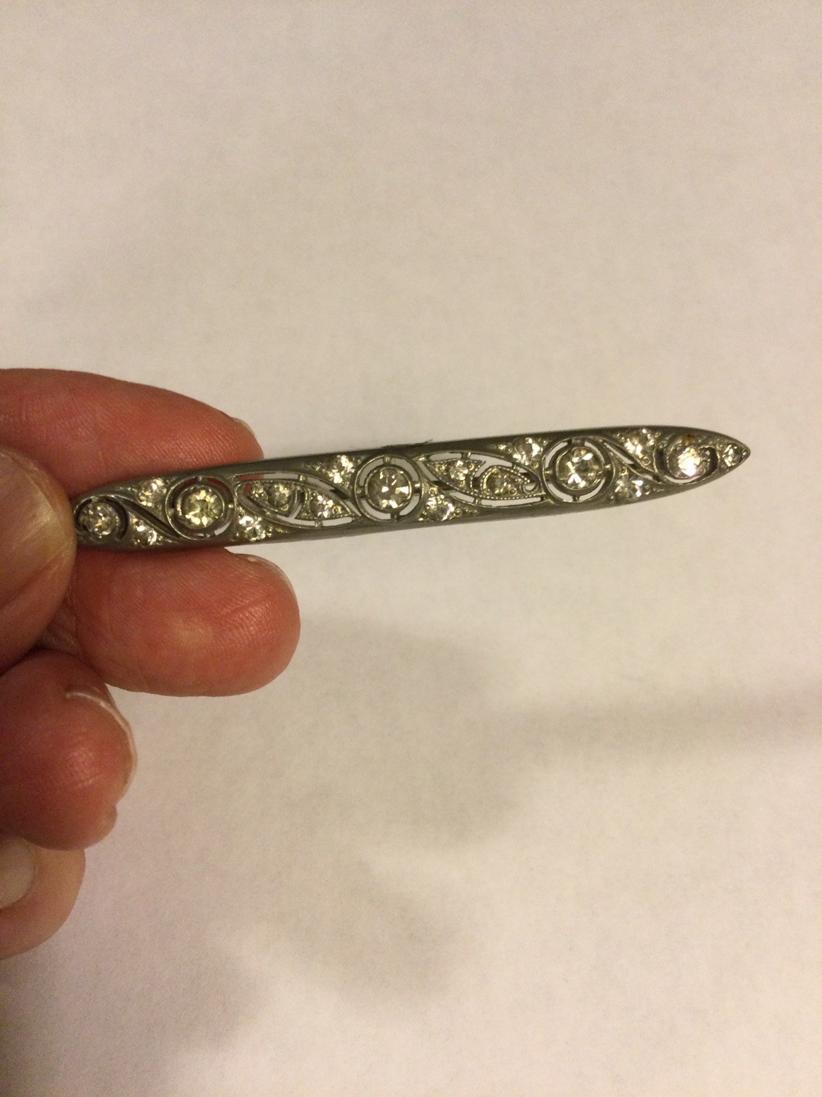 Vintage Silverite Art Deco Brooch with Rhinestones