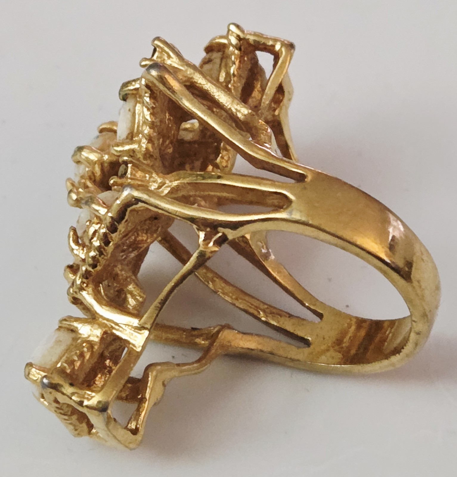 Vintage 18kt HGE Gold Plated & Opal Modernist Brutalist Statement Size 6 Ring