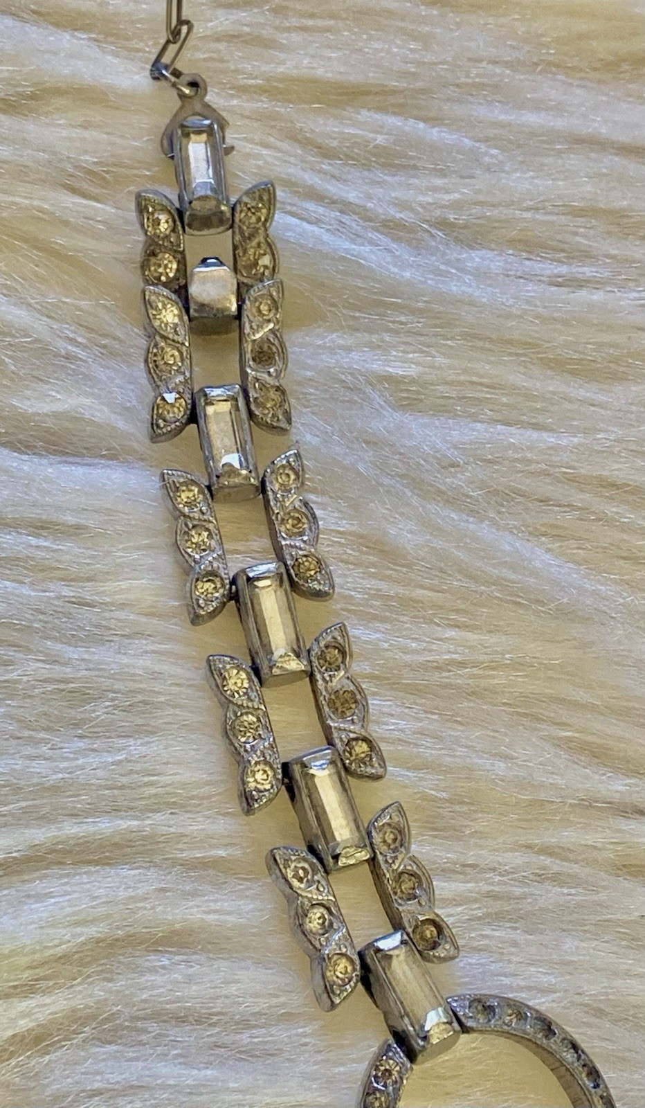 Antique Art Deco Pot Metal Paste Rhinestone Festoon pendant Necklace 1920s