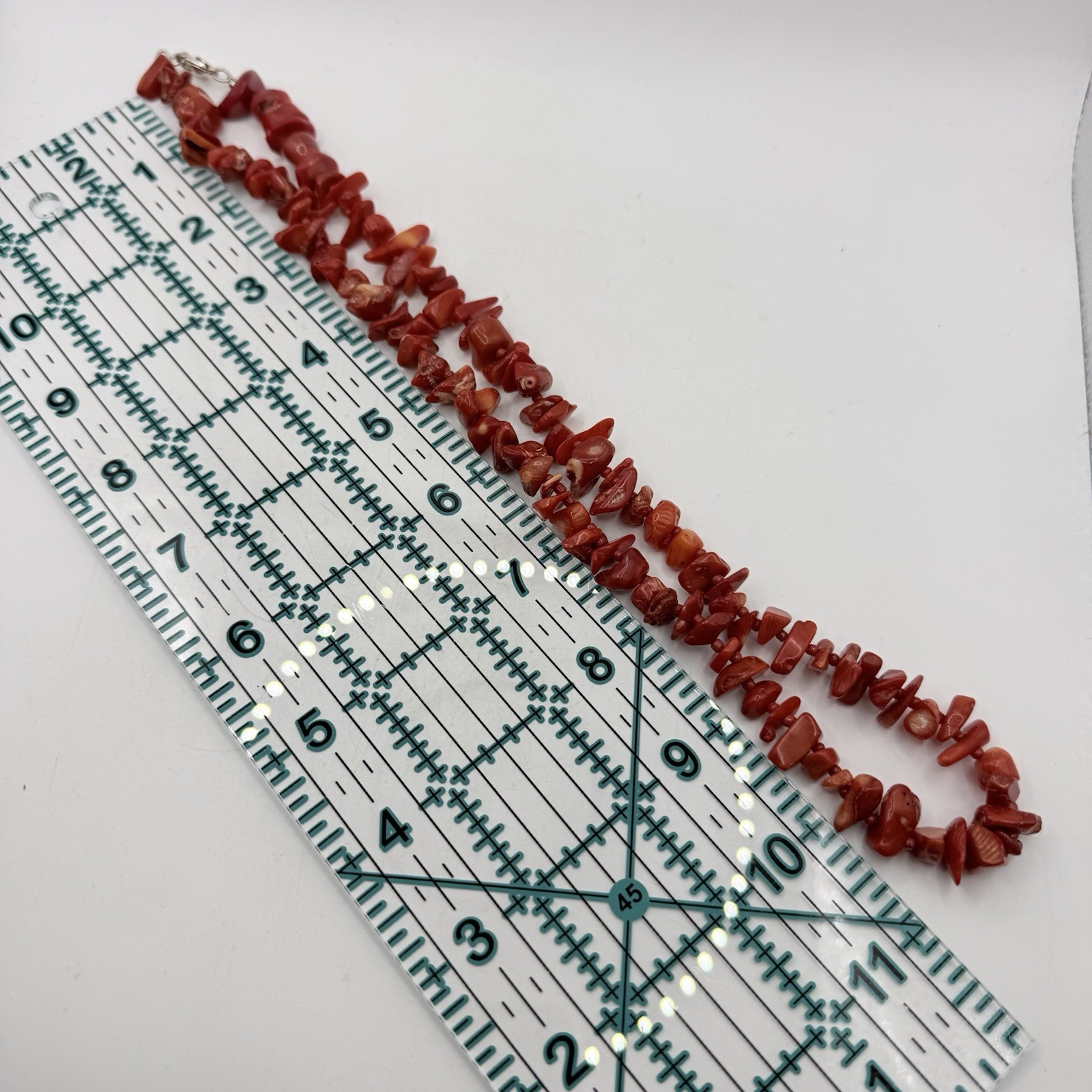Genuine Natural Nugget Red Coral Bead necklace 22” Silver tone Clasp