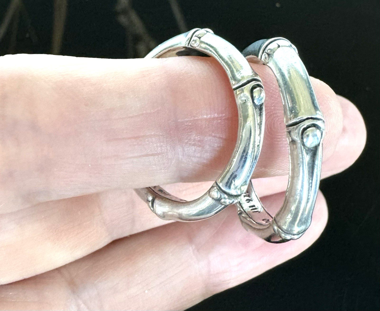 Vintage John Hardy Bamboo Hoop Earrings 925 Sterling Silver 1” JH