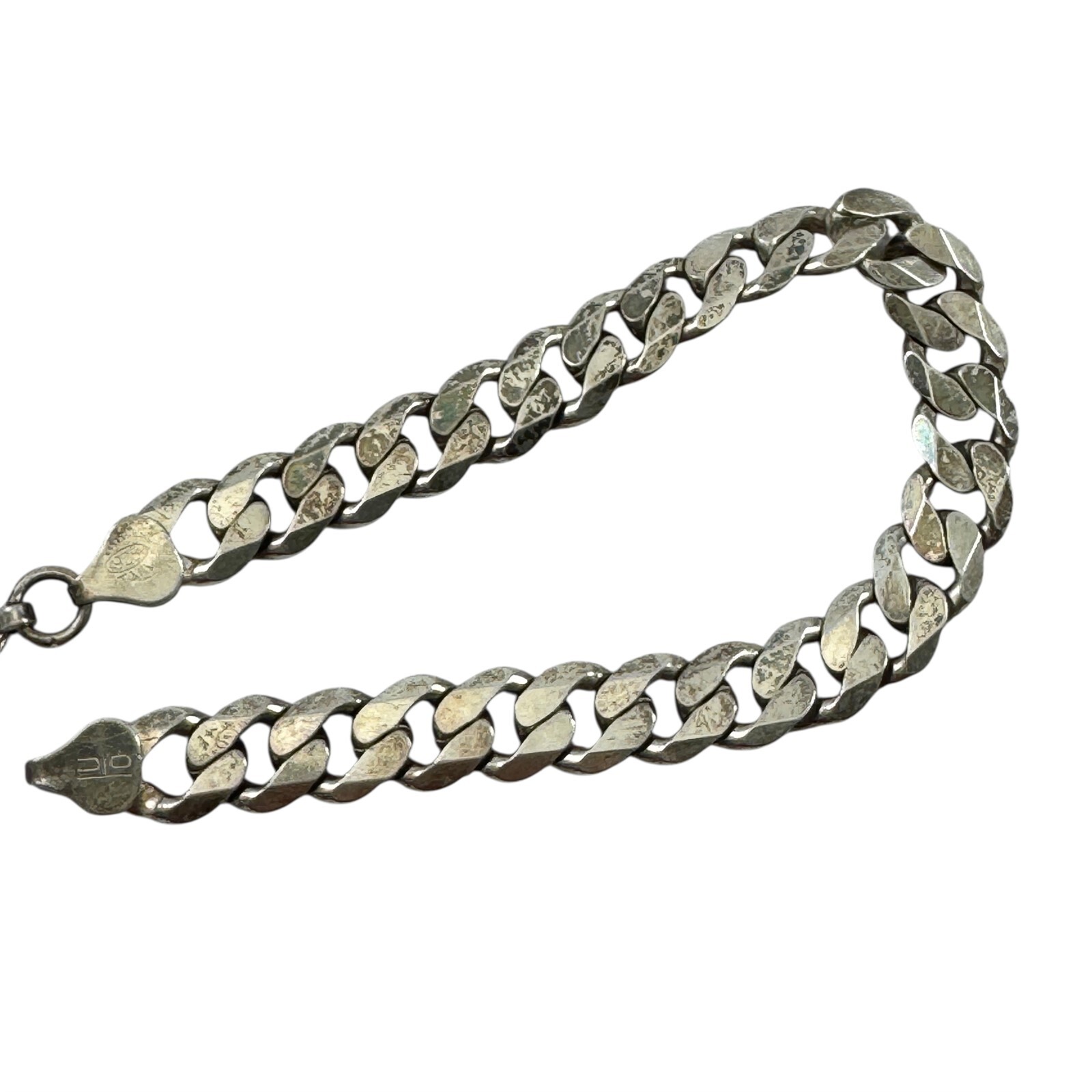 Silverite Bracelet Sterling Silver Flat Cuban Curb Chain Vintage 1970s Italy