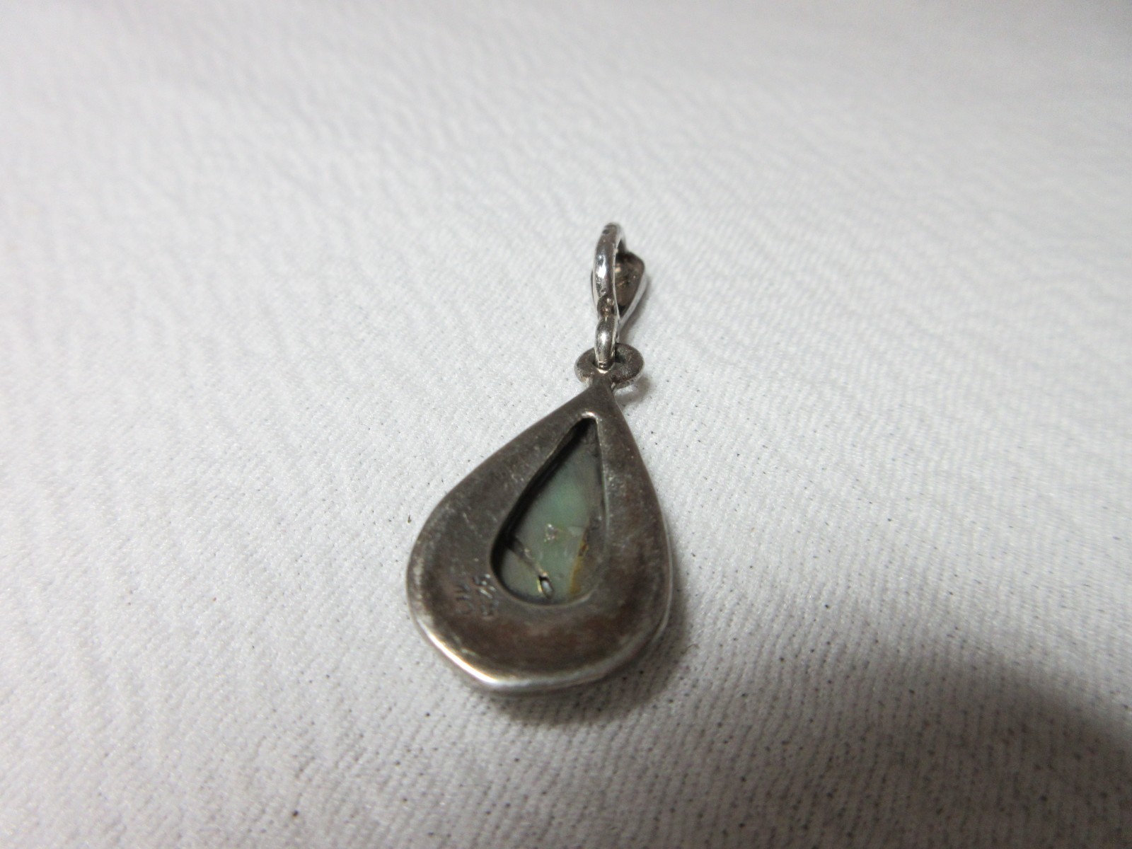 VINTAGE STERLING SILVER ABALONE SHELL NECKLACE PENDANT WITH MARCASITES CW #80