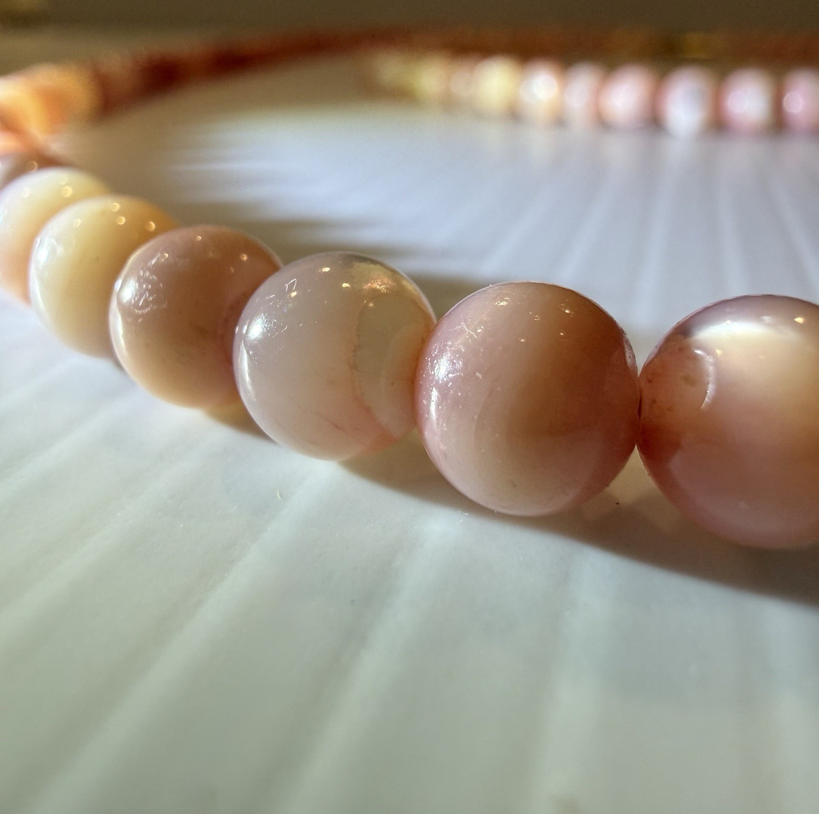 Vintage Pink Agate Bead Necklace Set 2pc Natural Stone 30in & 16.5in