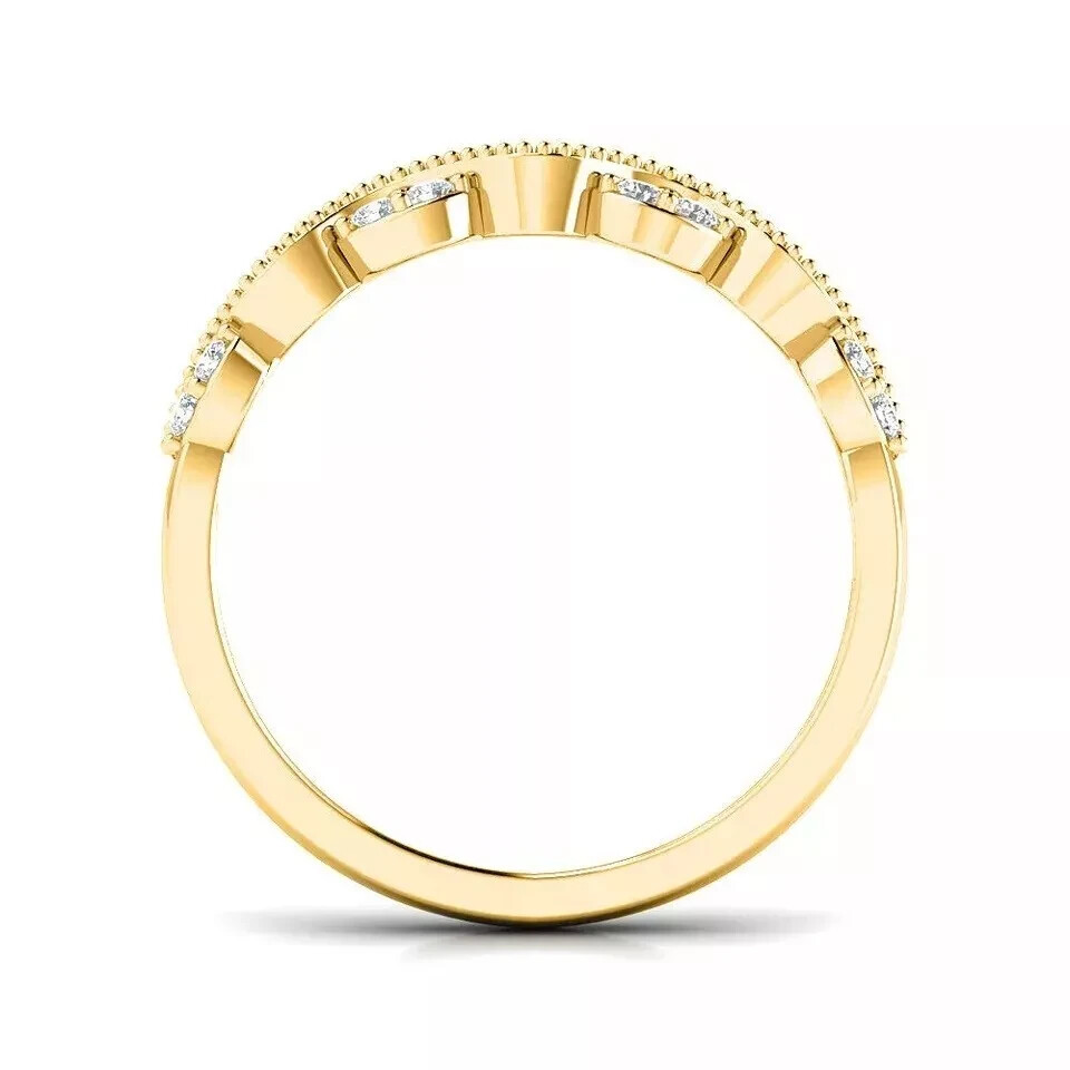 1 Ct Round Lab Created Diamond Stacking Milgrain Wedding Ring 14K Yellow Gold FN