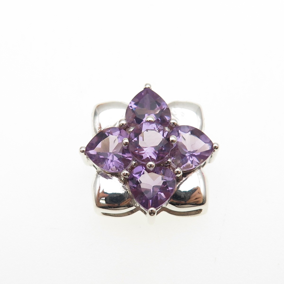925 Sterling Silver Vintage Real Heart & Round-Cut Amethyst Mini Slide Pendant
