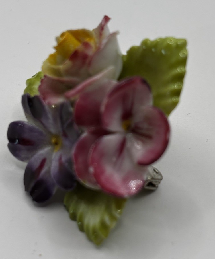 Vintage Set of 2 Floral Bone China Pins/Brooches Hand Painted In England