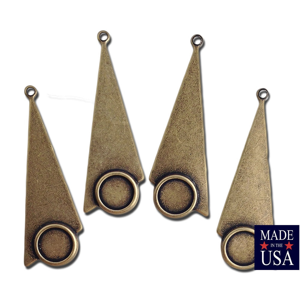 1 Loop Brass Ox Geometric Triangle Pendants with 7mm Setting 39x15mm (4) mtl066H