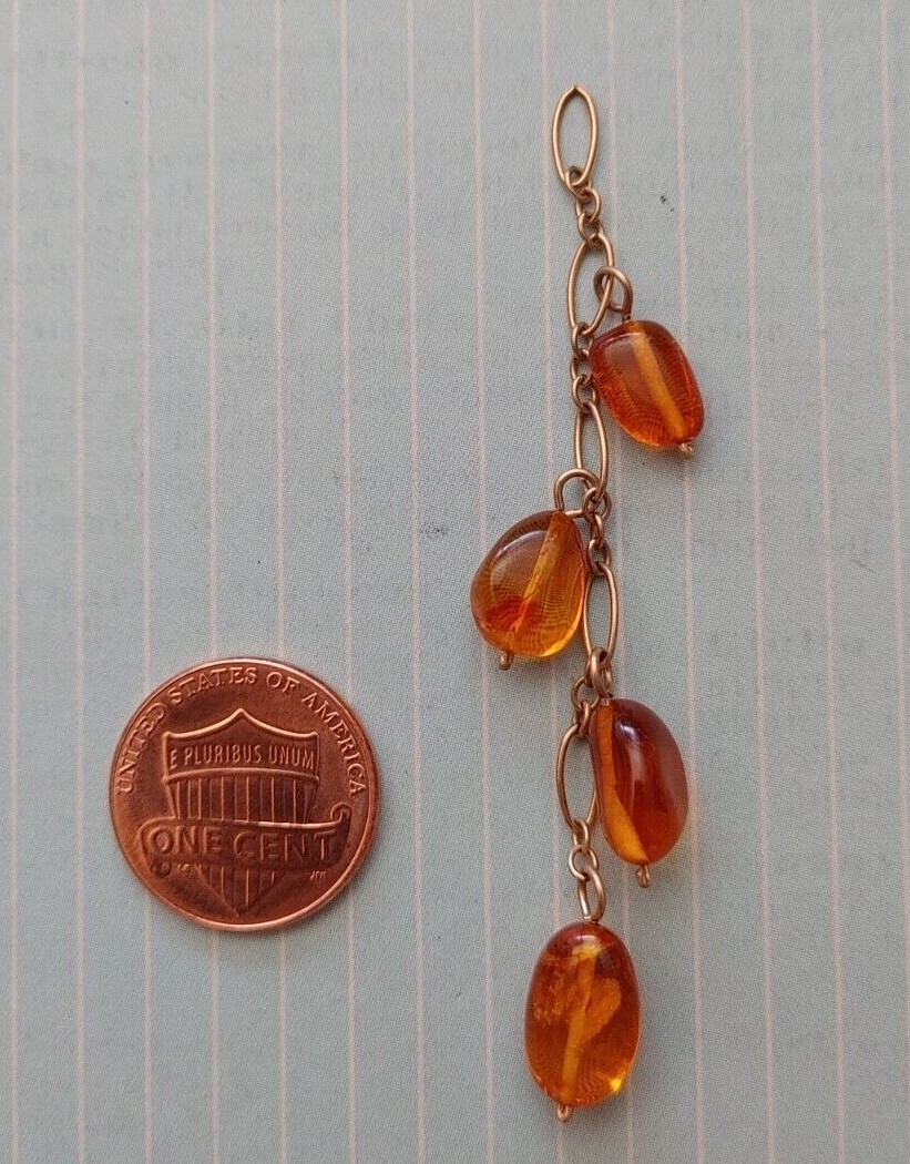 vintage unworn old stock honey amber cluster yellow 14k gold filled chain 3″