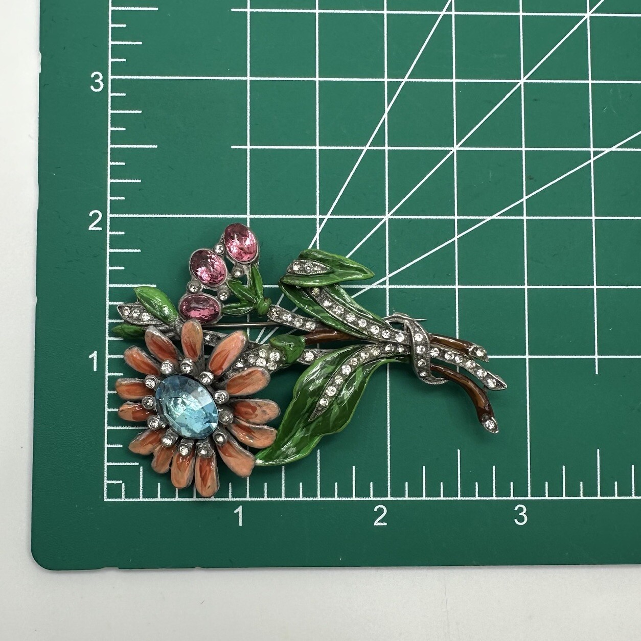 Vintage Art Deco Enamel Flower Brooch Trifari / Coro Style Pot Metal Spray Pin
