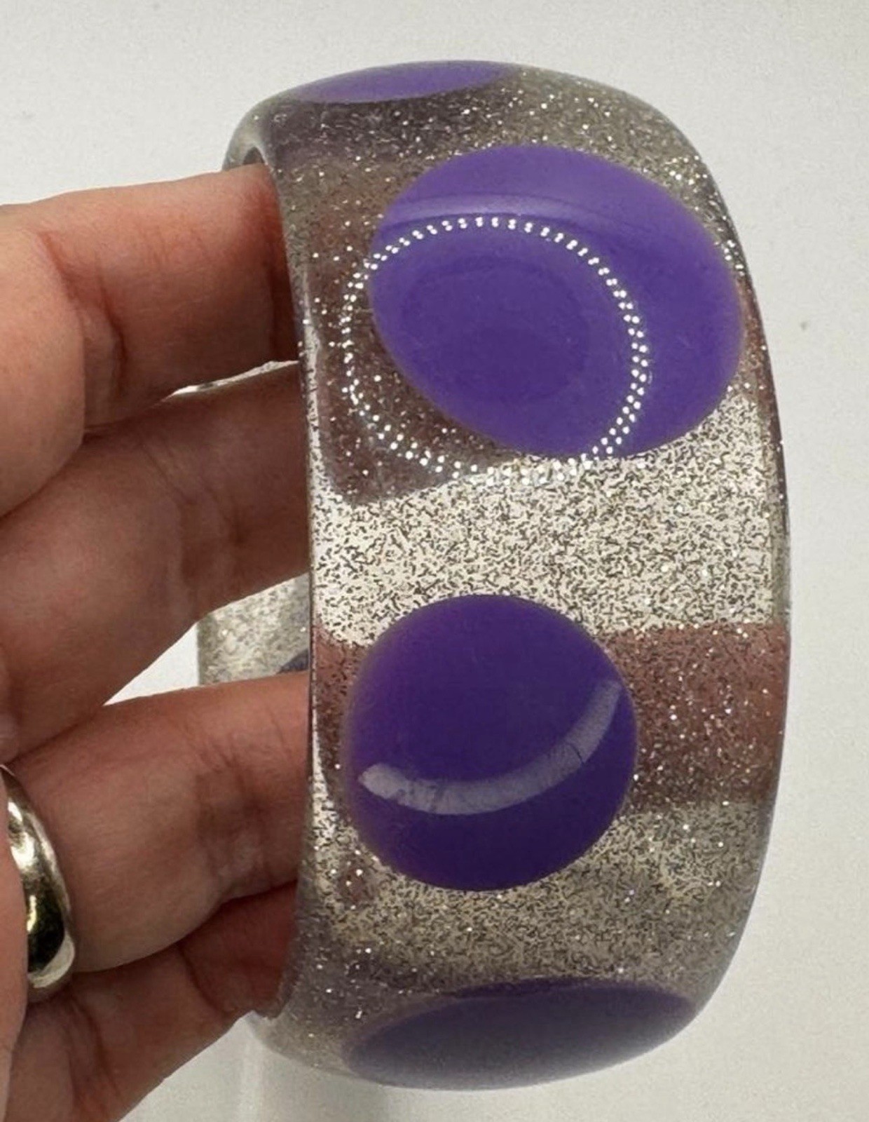 Vintage 1980s Translucent Glitter Polka Dot Chunky Bangle Bracelet