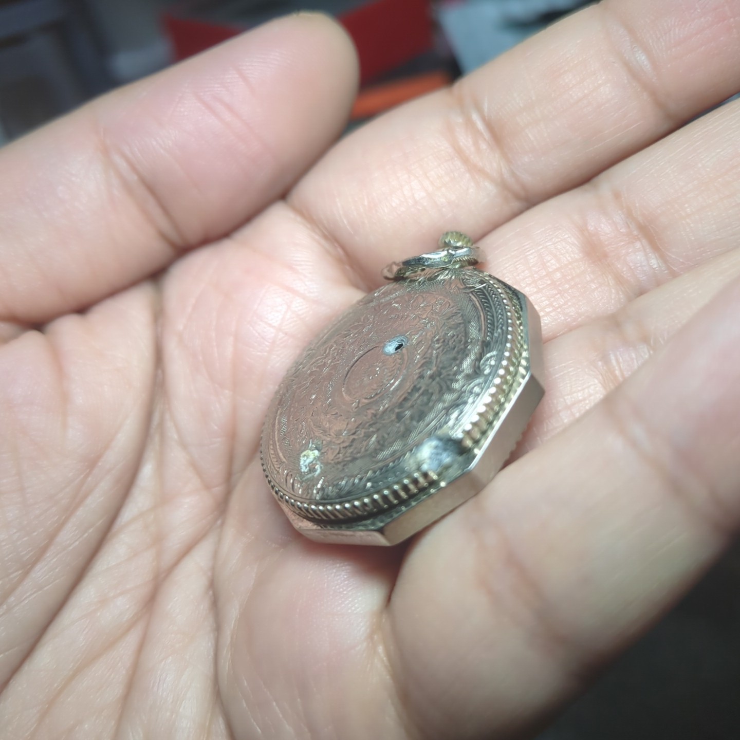 Vintage Saxony Ladies Silver Pendant Watch Manual Wind No Chain For Repair