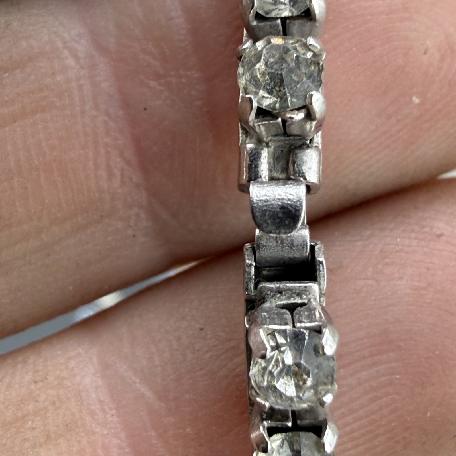 Vintage Rhinestone Necklace Silver Tone Waterfall 16” READ
