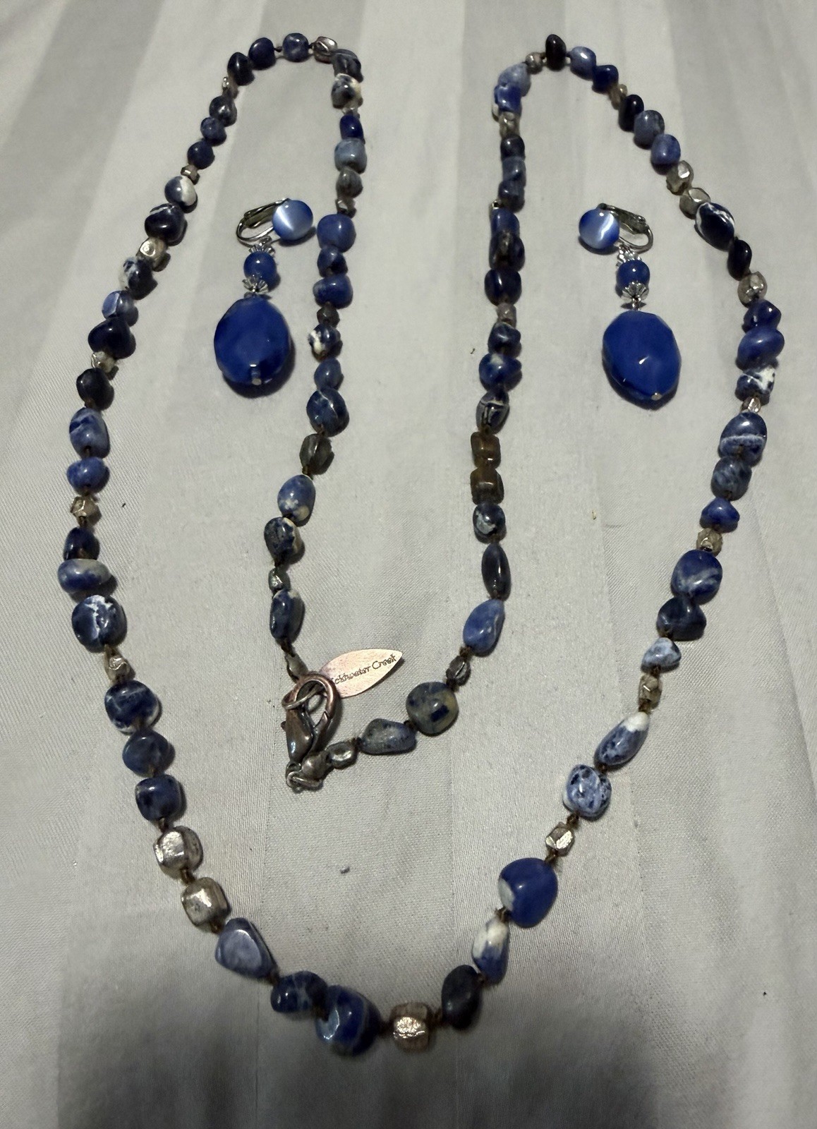VTG Coldwater Creek Indigo Blue Stone 38 Necklace and Clip Earrings Set