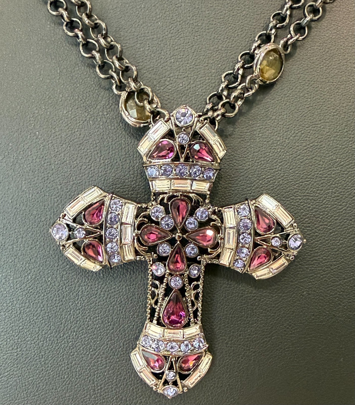 Vintage Real Collectibles by Adrienne gunmetal-tone jeweled cross pendant