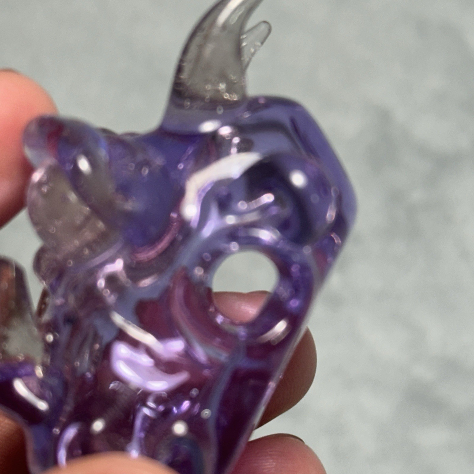 Y2k 2000s Hand Blown Glass Art Deco Demon Monster Head Pendant Necklace 2×1.5