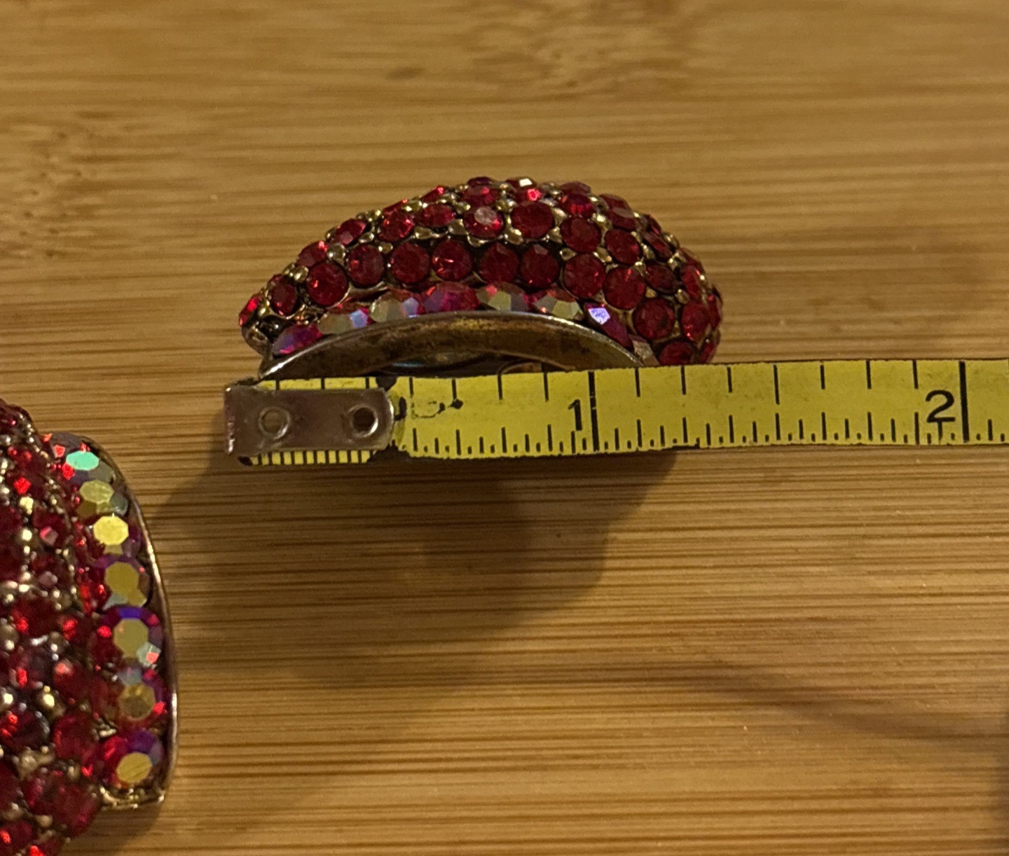 Vintage Red & Iridescent Rhinestone Clip Earrings Gold Tone