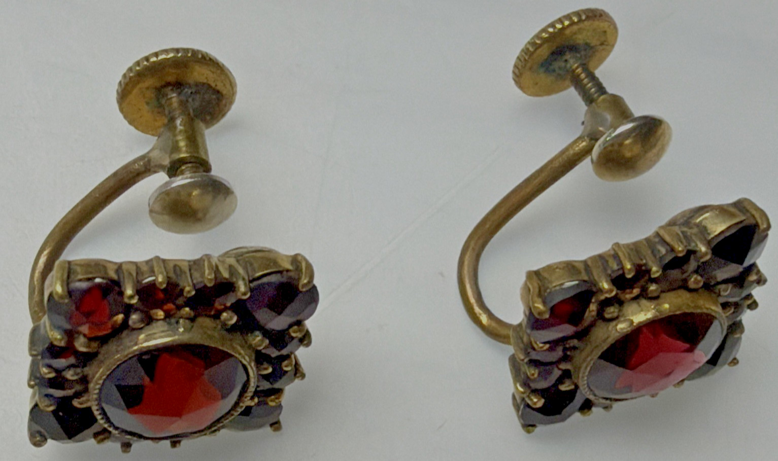 Victorian Red Garnet Star Snowflake Cluster Germany Brooch Pin Screw Earrings