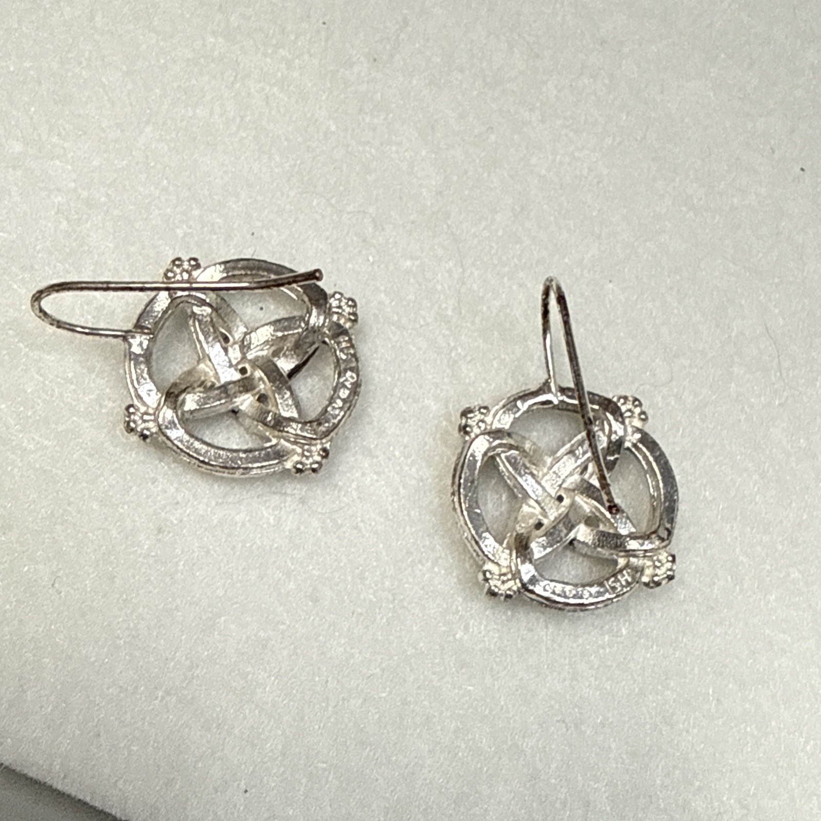 Celtic Style Silver Tone Textured Celtic Pierced Hook Earrings signed Avon SH