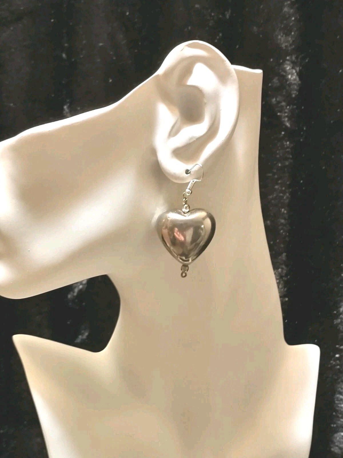 VTG Earrings 80’s ART DECO/BOHO Classic 3D Big PUFFY HEARTS Chunky DANGLE Drop