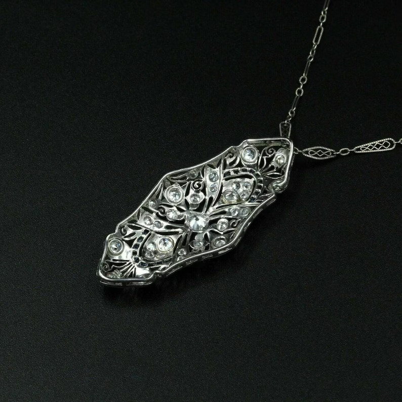 Vintage Art Deco Style Old European Cut Lab Created Diamond 925 Silver Pendant