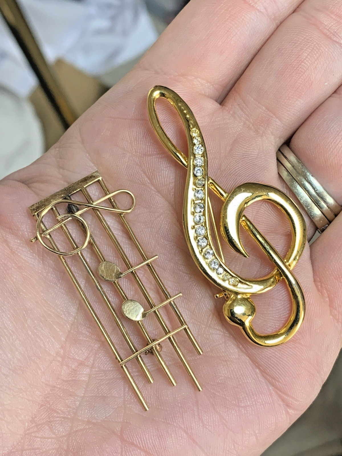 Vintage Musical Brooch Lot 21pc Treble Clef Notes Rhinestone Figural Gold Silver