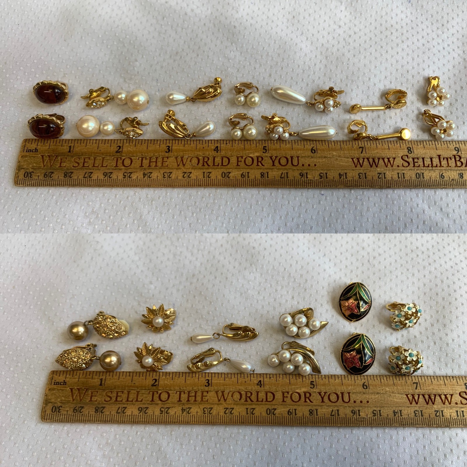 Vtg Clip-On Earring Lot Costume Jewelry Trifari Napier Avon Cloisonne Enamel