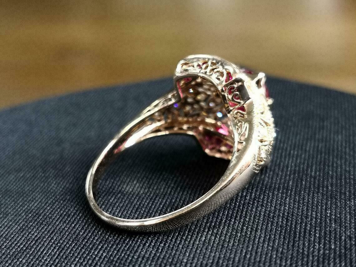 2.00 Ct Art Deco Style Red Ruby & Lab Created Diamond Engagement Ring 925 Silver