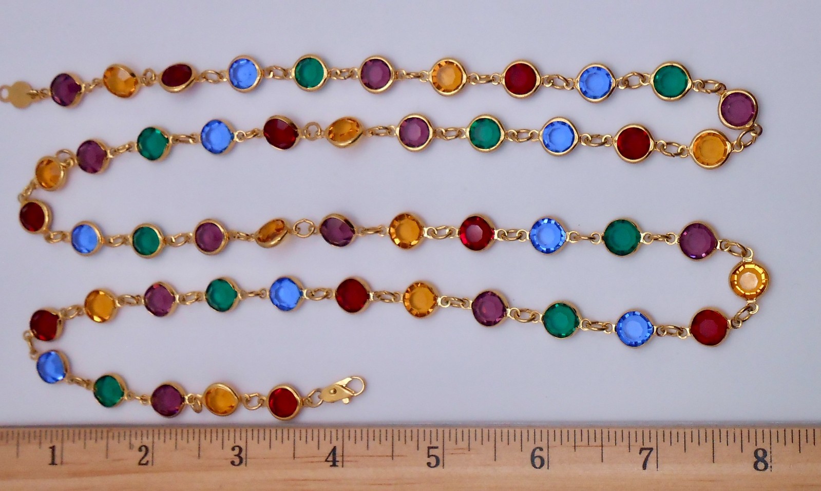 Vintage Austrian Crystal USA Multicolor Crystal Bezel Necklace 35″ Long N37