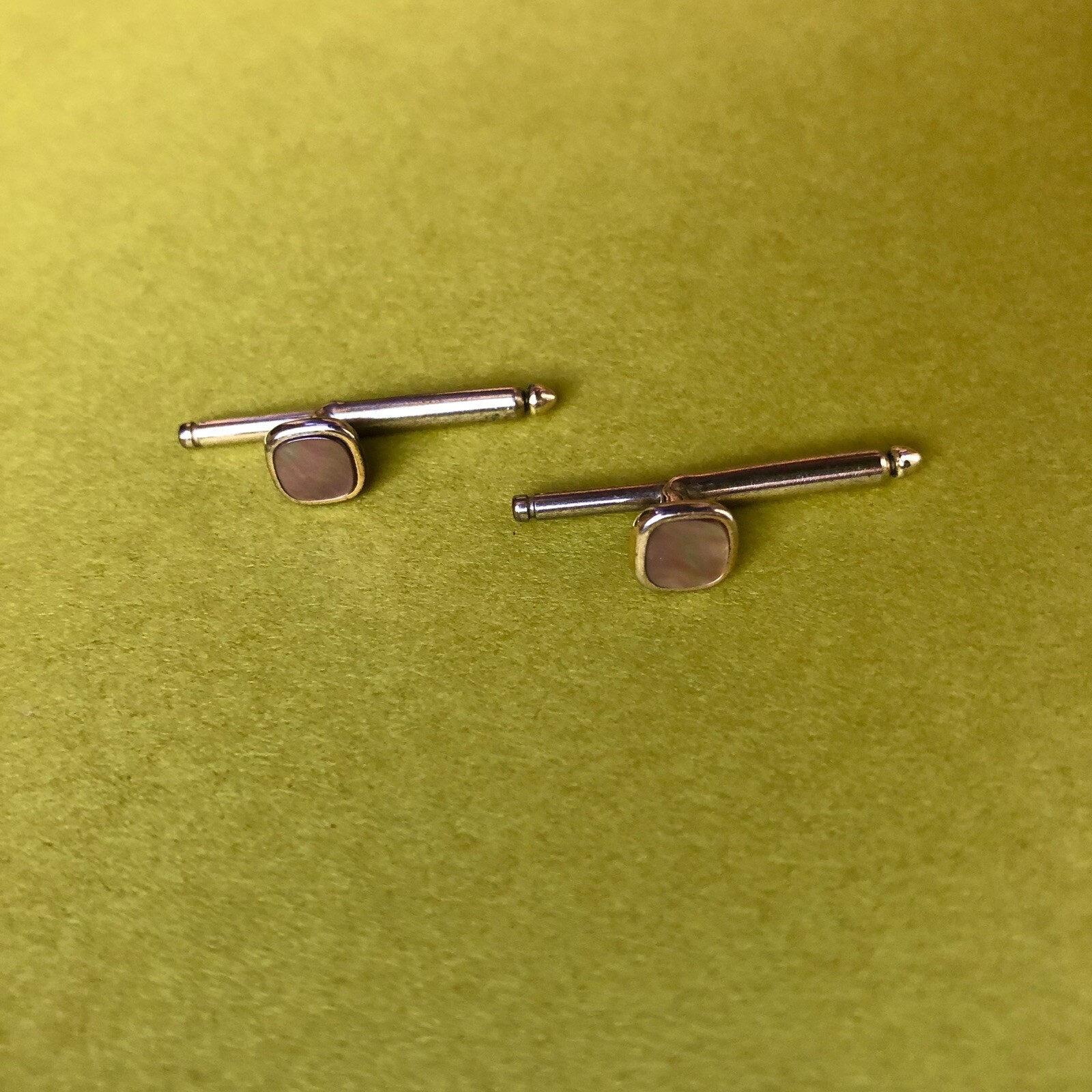 Hadley Mother Of Pearl MOP Square Shirt Studs 1940s Vtg Men’s Jewelry Goldtone
