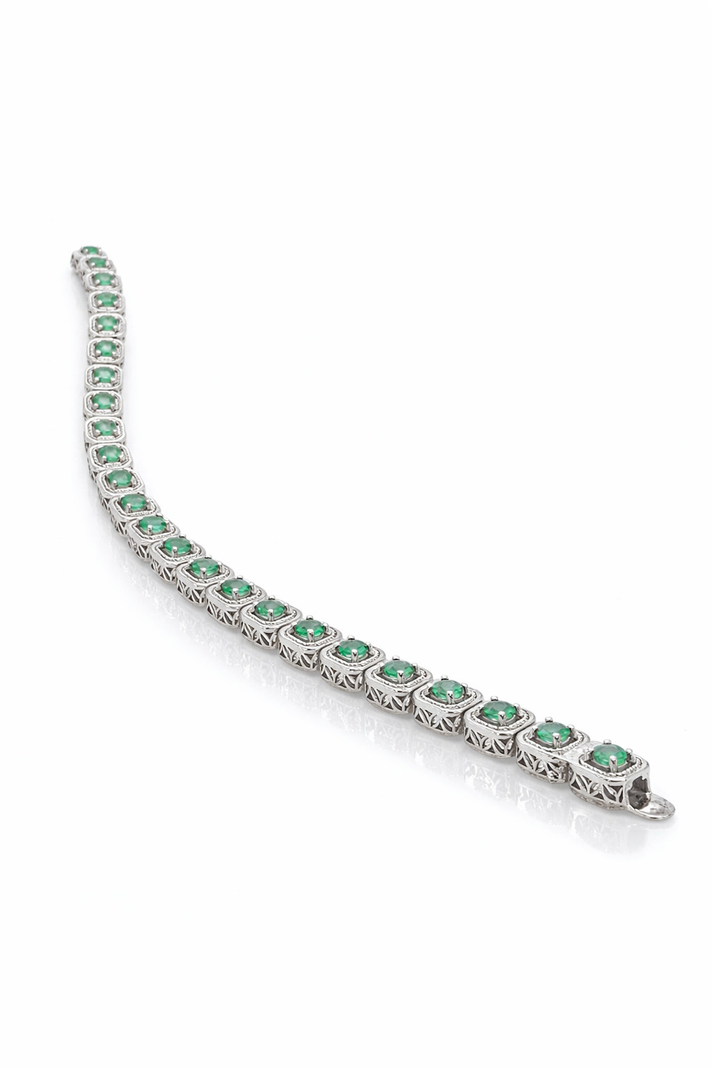 Vintage Filigree Zambian Emerald Link Bracelet 2.00 TCW Sterling Silver Box Tab