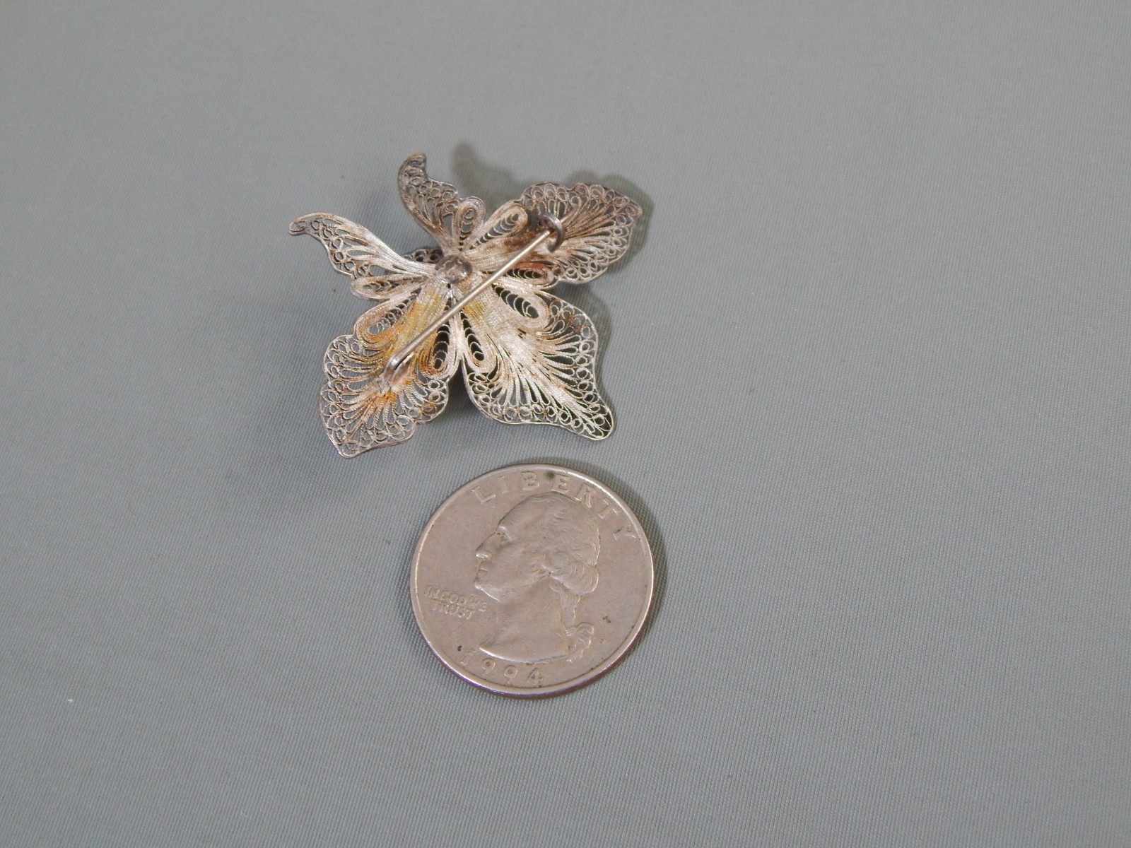 Antique Vintage 800 Silver cannetille Filigree Orchid Dimensional Brooch Pin